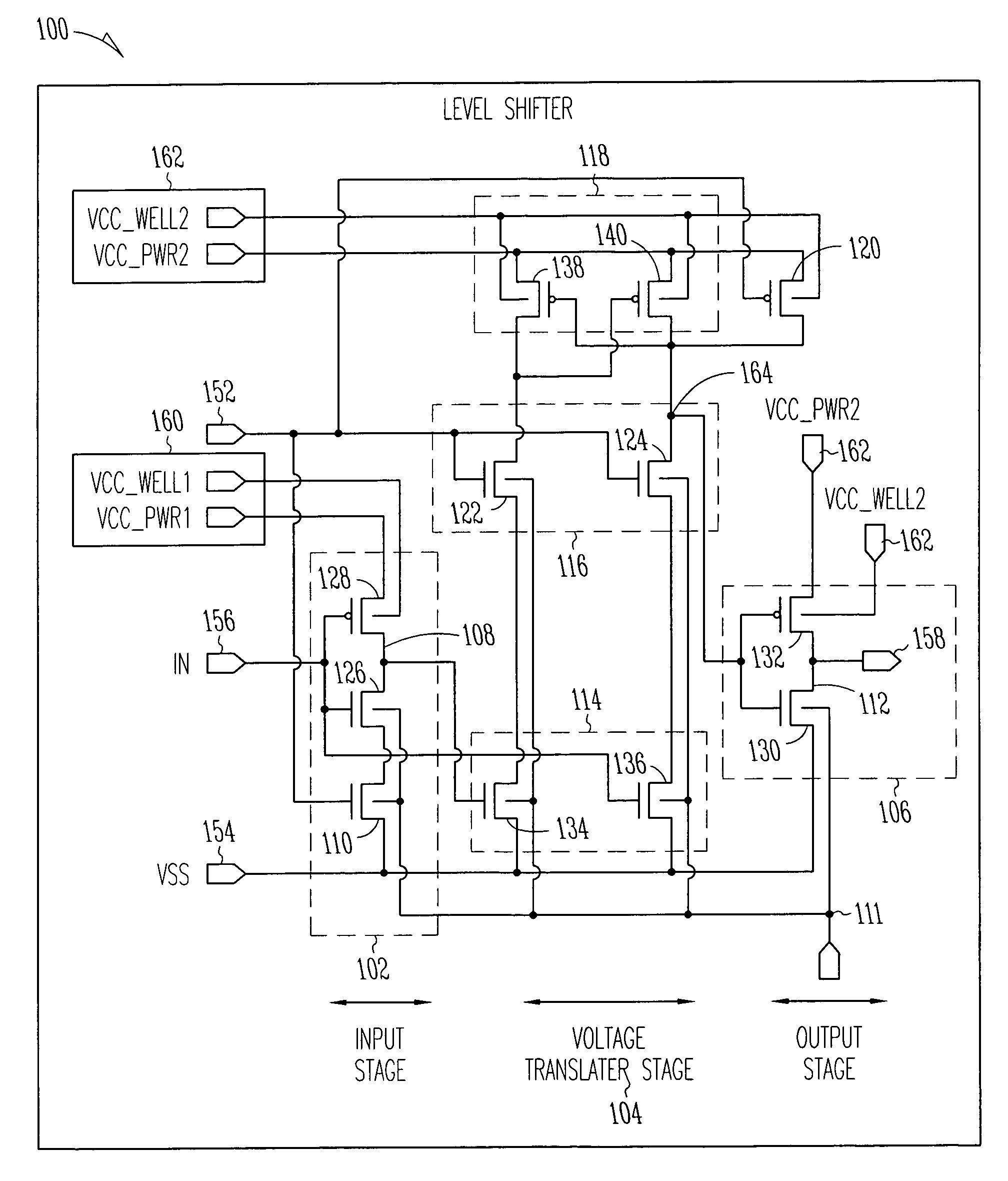 Low-leakage level shifter with integrated firewall and method