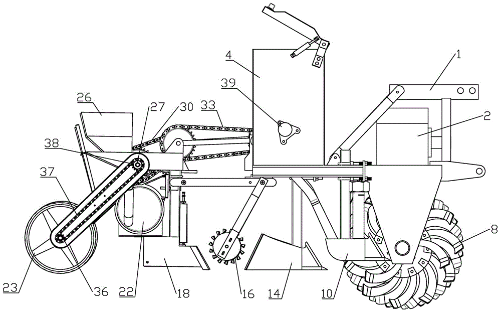 Furrowing no-tillage seeding-fertilizing-integrated machine for soybean-corn intercropping