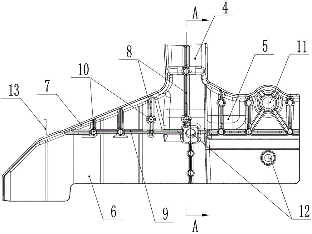 Front longitudinal beam back segment structure for electric automobile