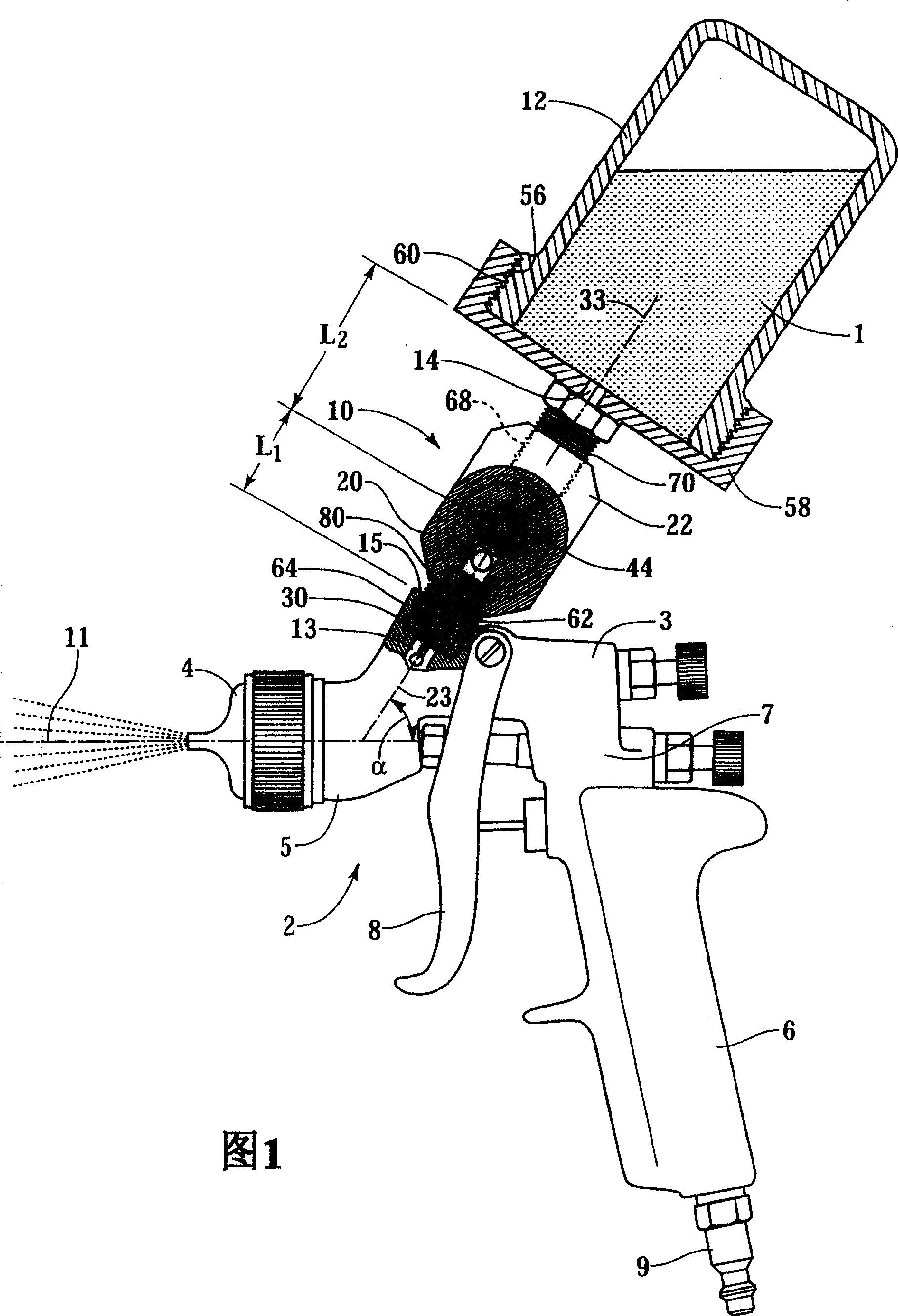 Adjustable adapter for gravity-feed paint sprayer
