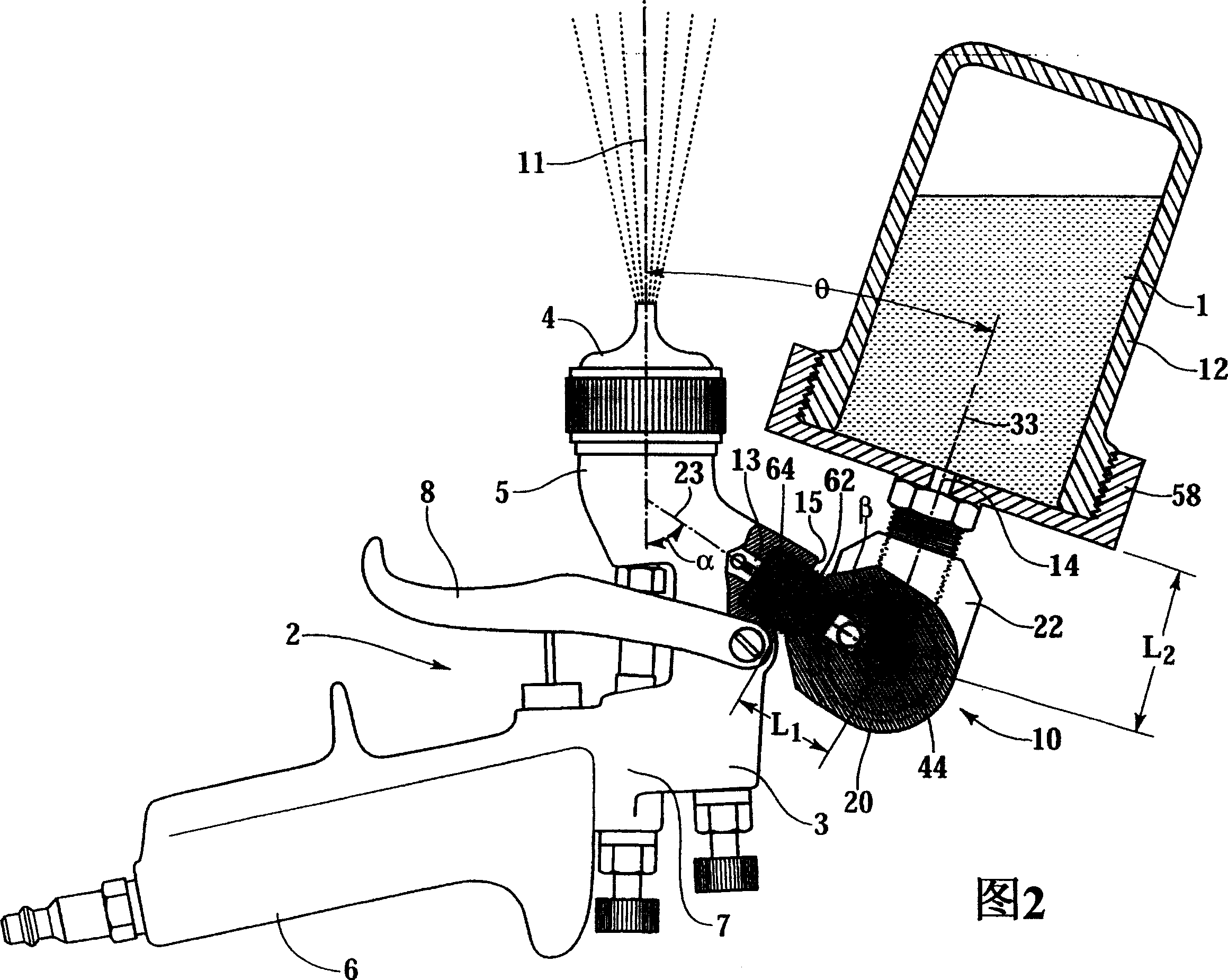 Adjustable adapter for gravity-feed paint sprayer