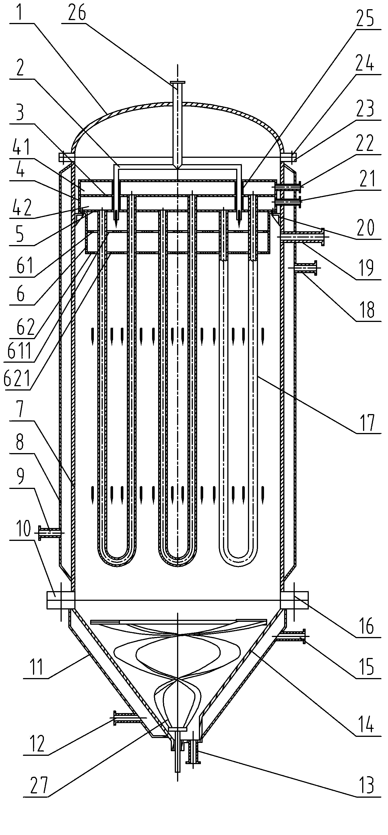 Melt polycondensation reaction method, and reactor and falling film tube used for same