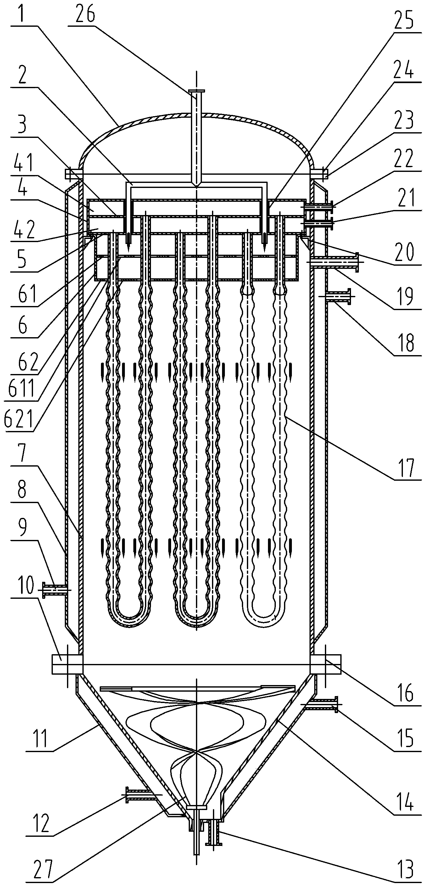 Melt polycondensation reaction method, and reactor and falling film tube used for same