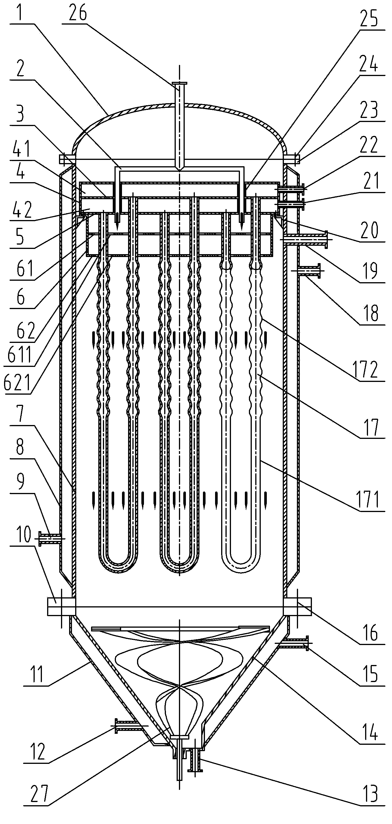 Melt polycondensation reaction method, and reactor and falling film tube used for same