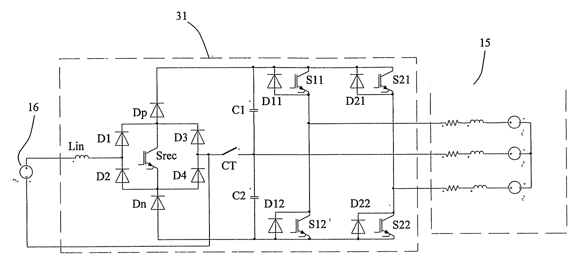 Single-phase to three-phase converter
