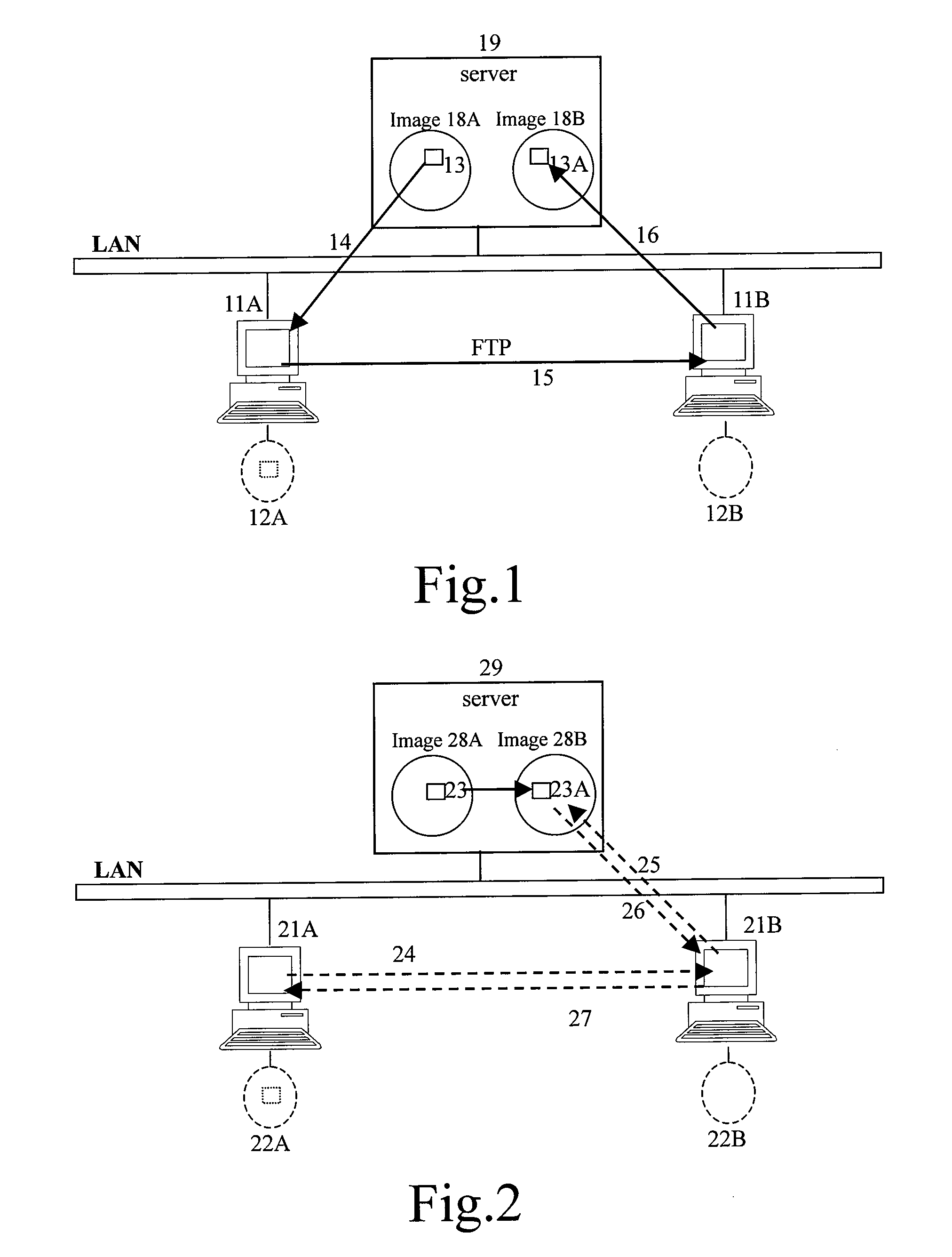 Method for transferring data between terminal apparatuses in a transparent computation system