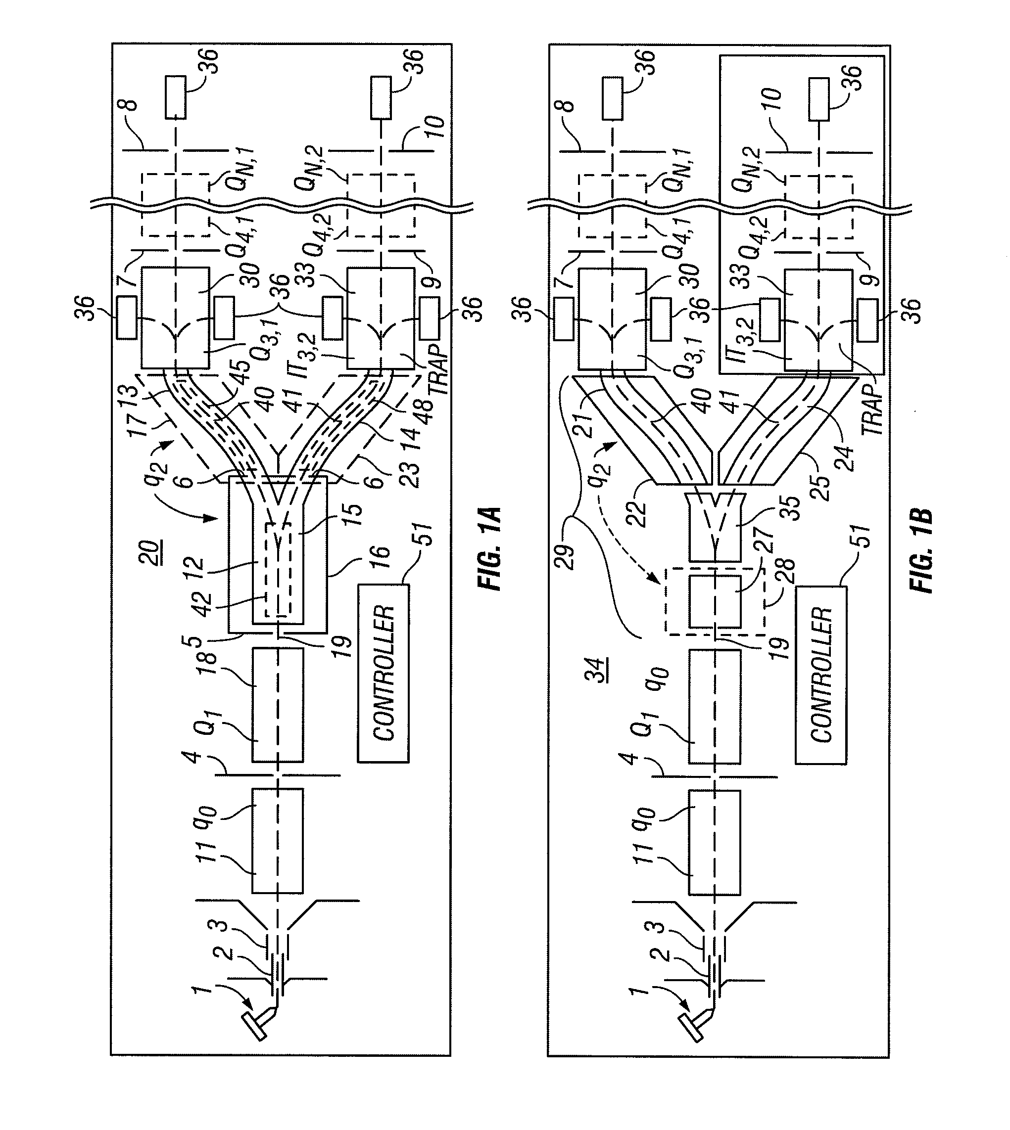 Hybrid mass spectrometer with branched ion path and switch