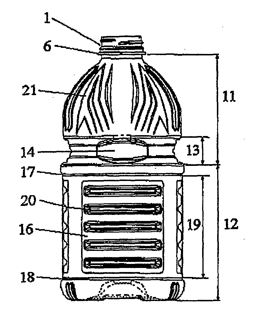 Large bottle-shaped container having substantially rectangular cross section