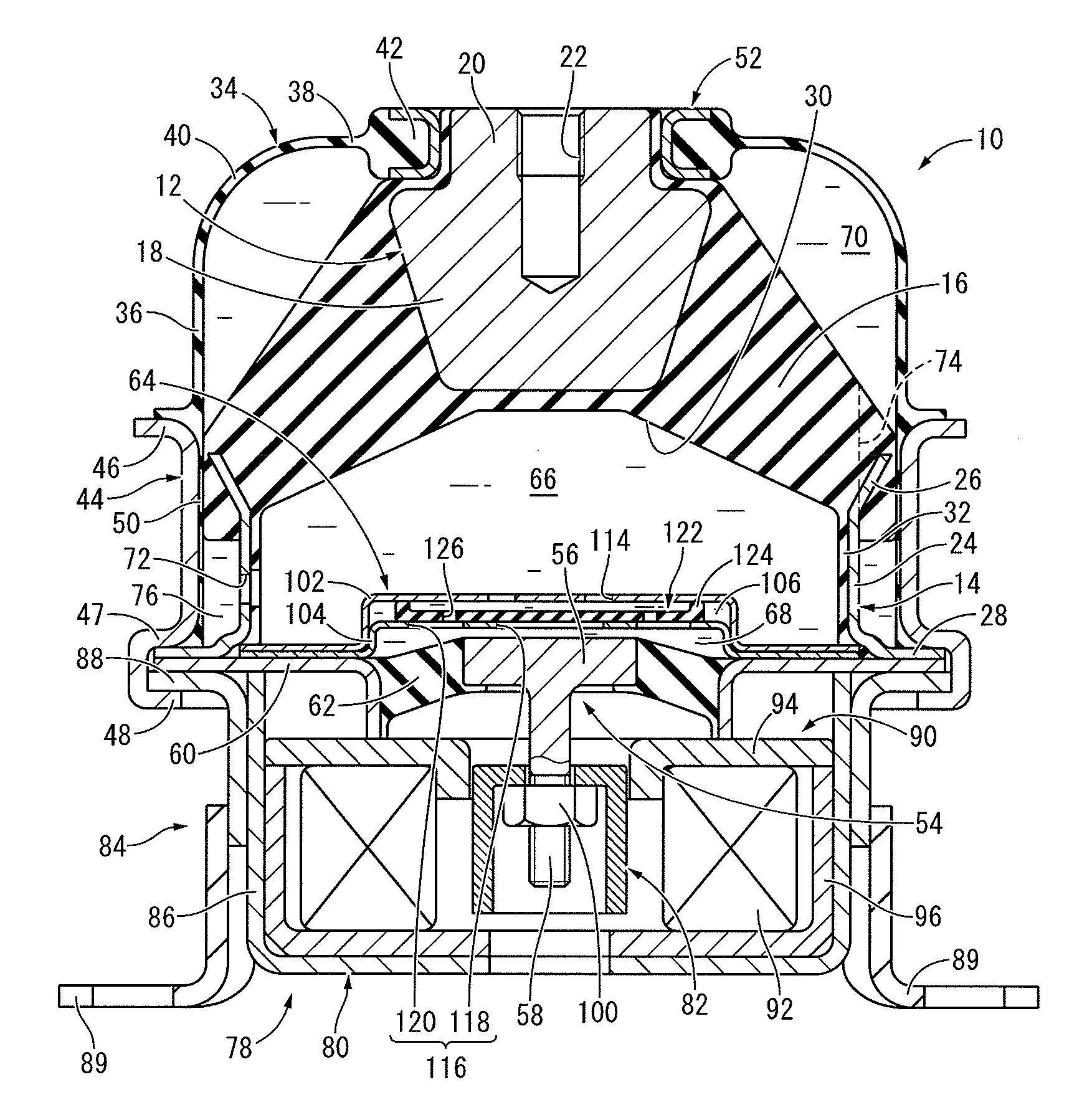 Fluid-filled active vibration-damping device