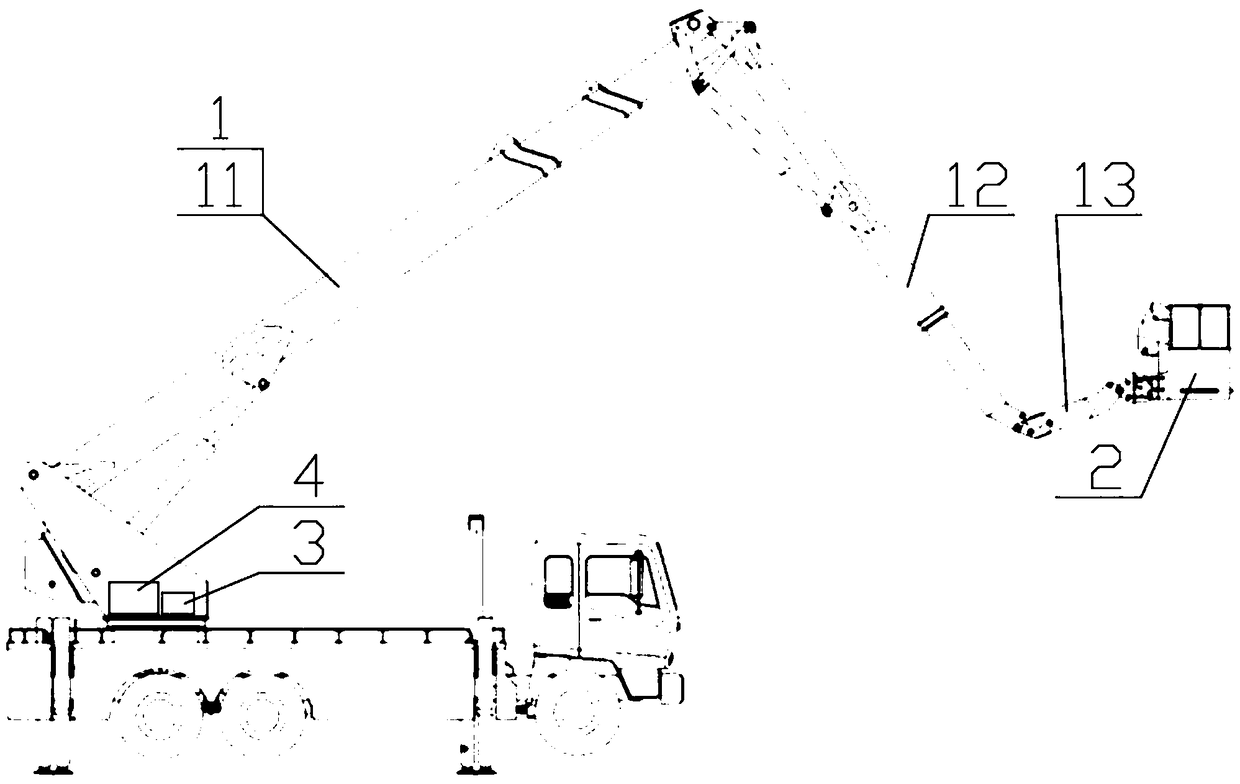 A control method for a fold-down aerial work vehicle capable of preventing self-damage of the vehicle body