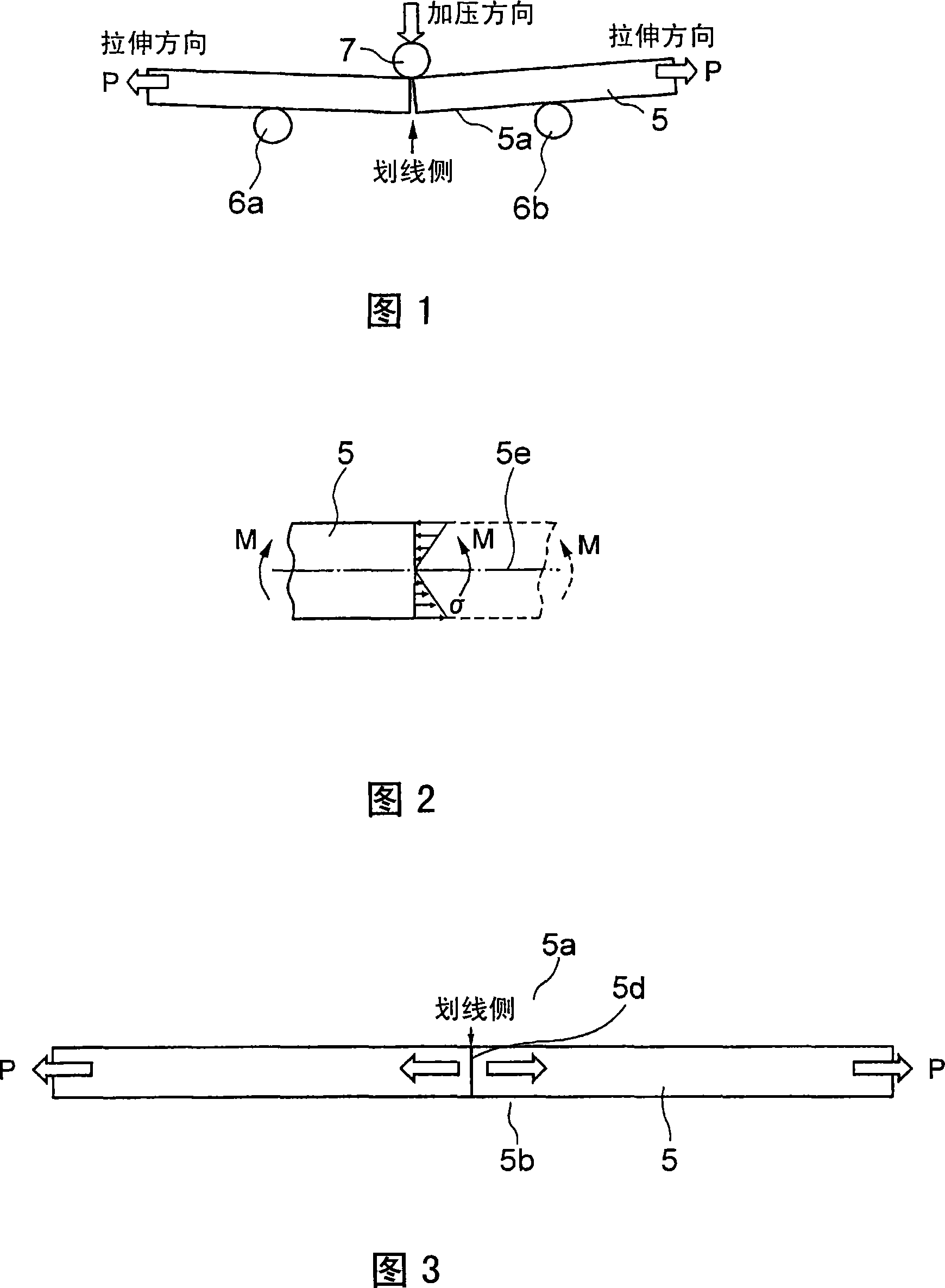 Method and device for breaking work, method for scribing and breaking work, and scribing device with breaking function