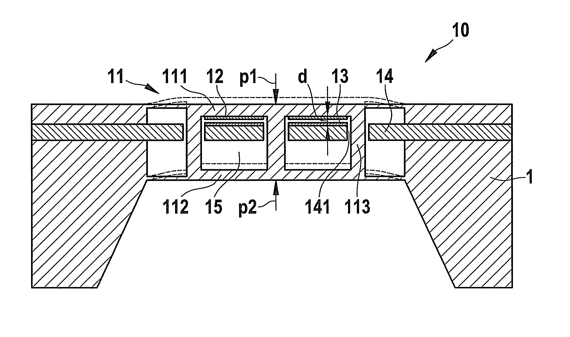 Sensor element for capacitive differential-pressure sensing