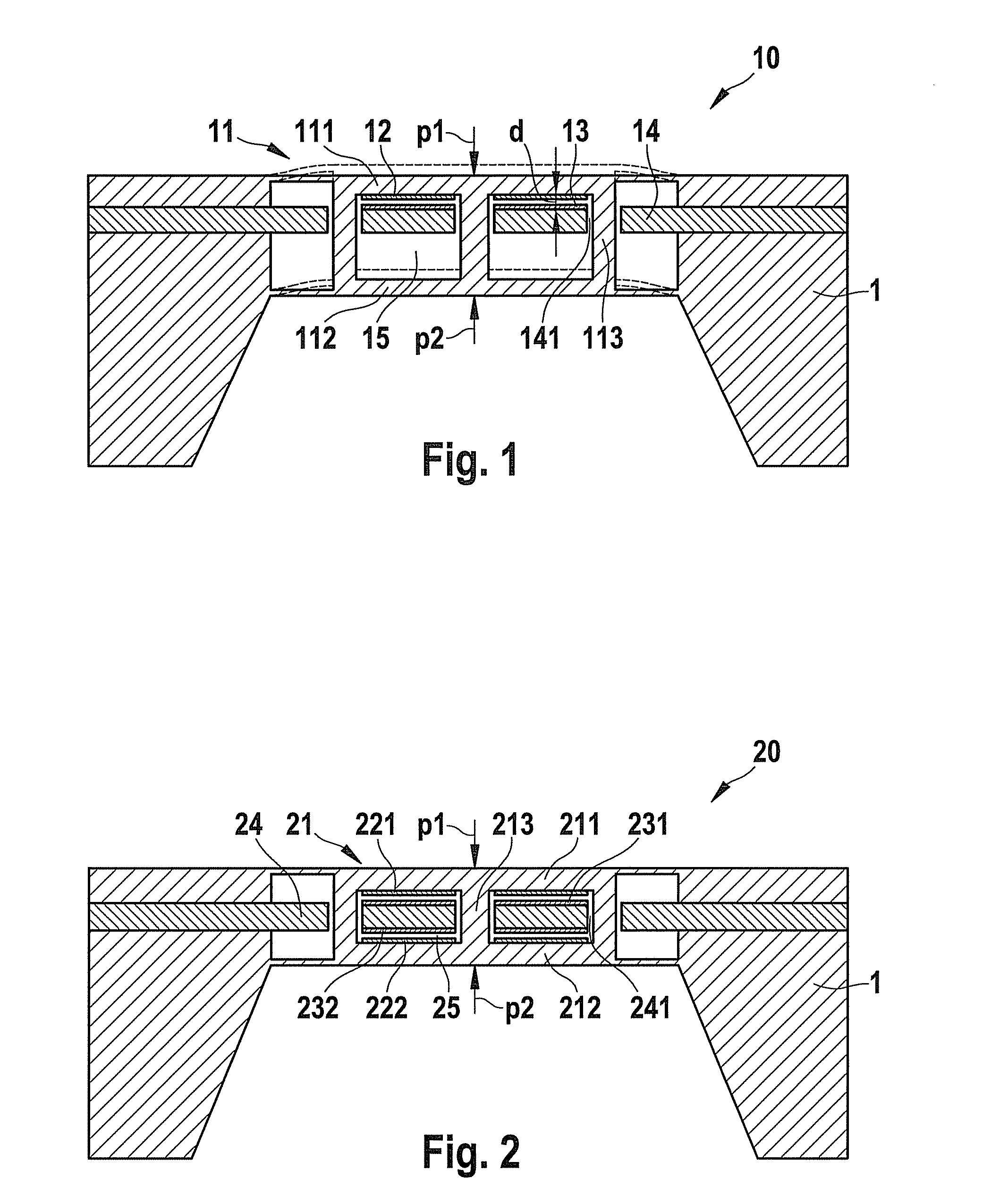 Sensor element for capacitive differential-pressure sensing