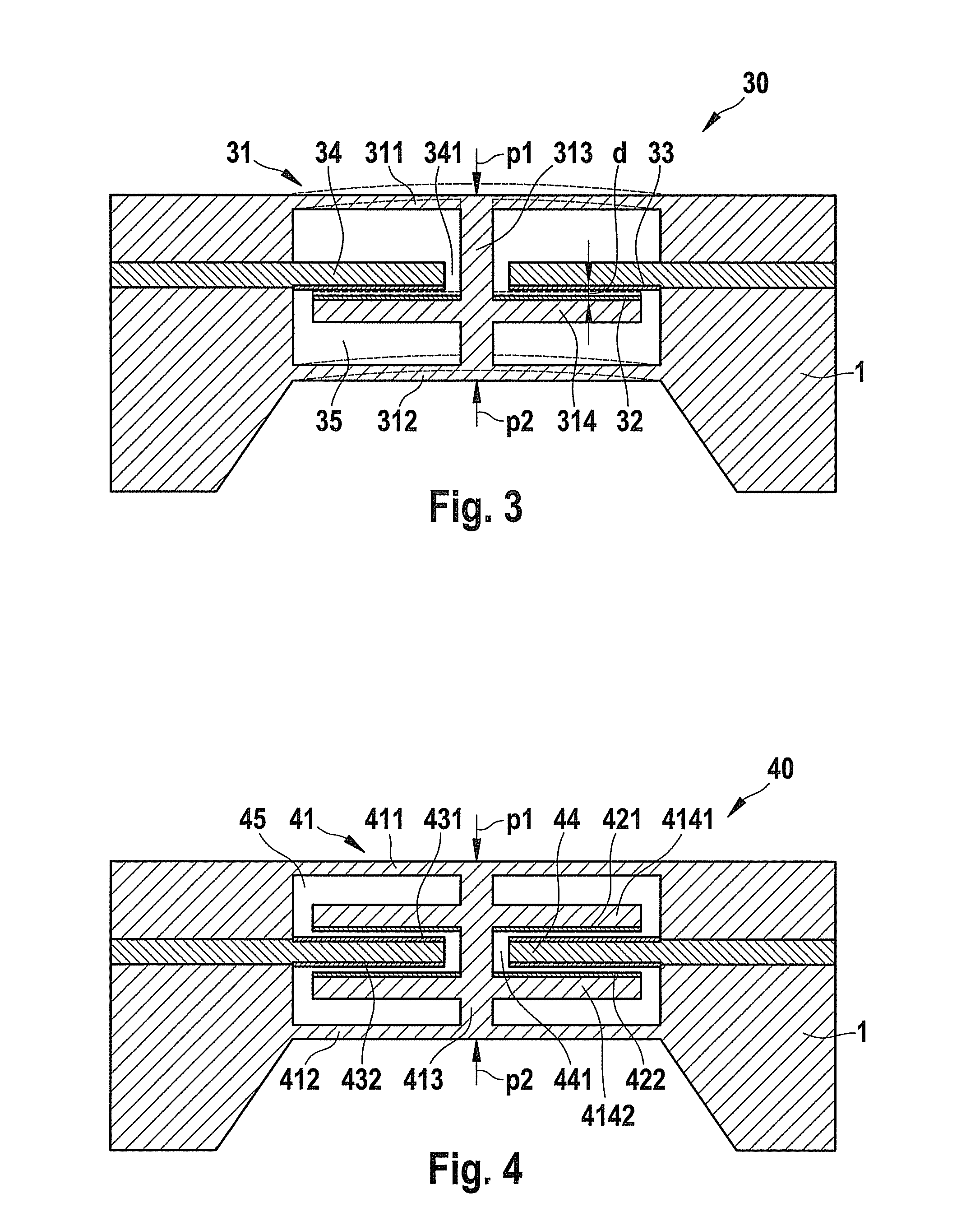 Sensor element for capacitive differential-pressure sensing