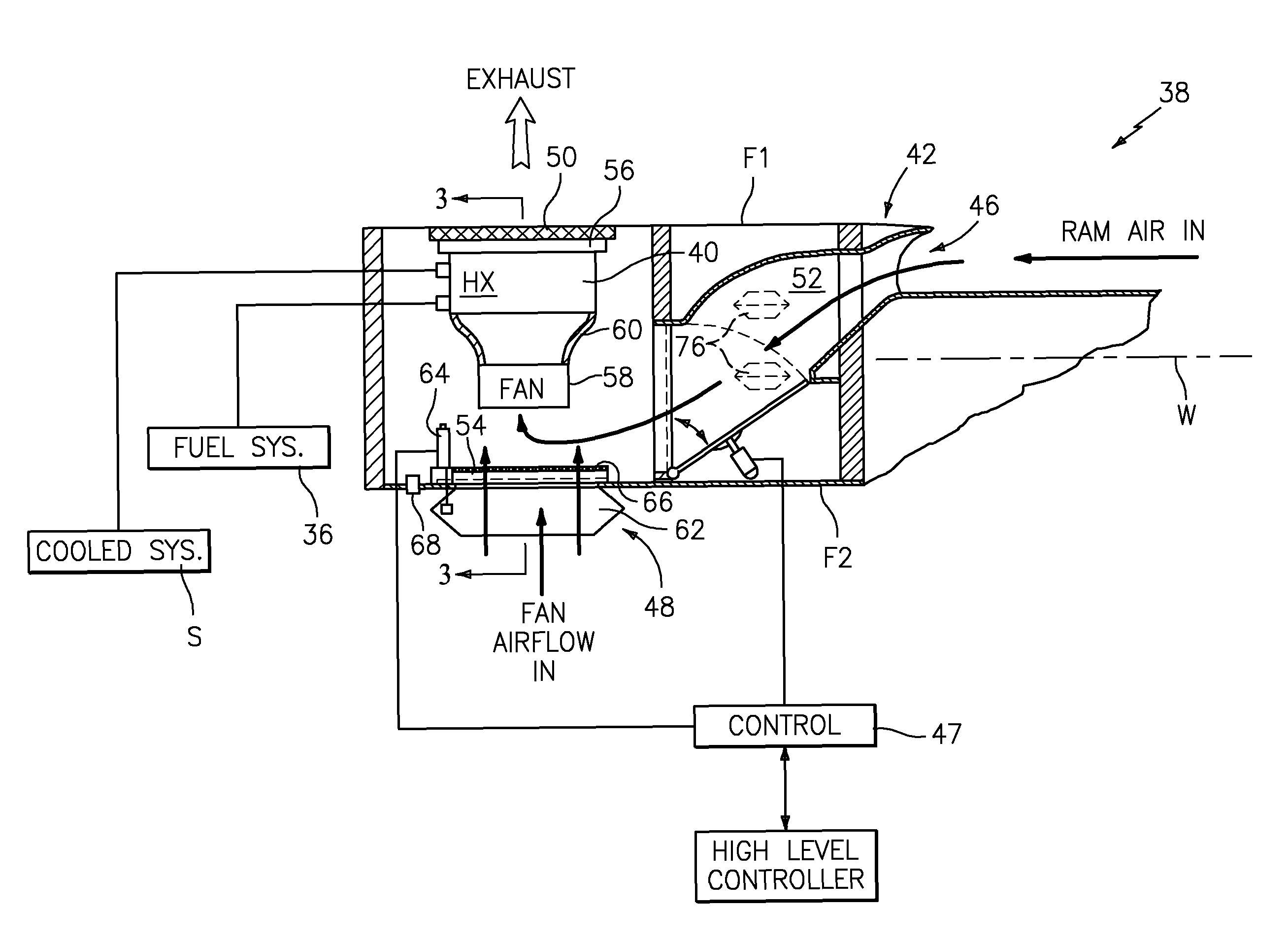 Aircraft thermal management system with reduced exhaust re-ingestion