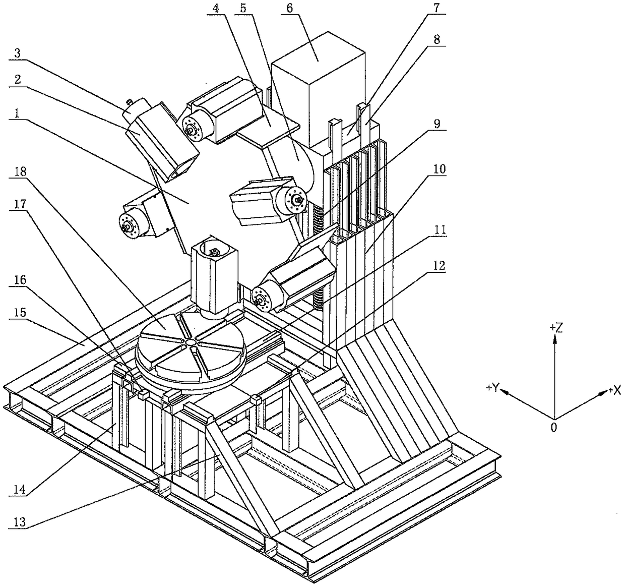 A hexagonal tool post for a CNC five-axis tenon processing machine tool