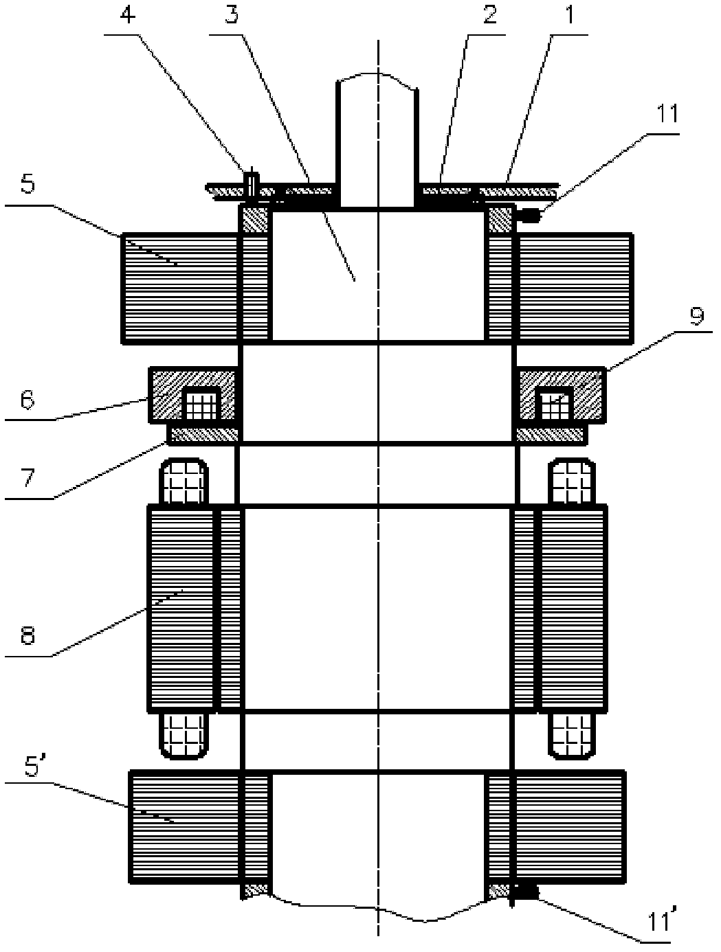 Five-freedom-degree magnetic suspension motor with brake function and control method thereof