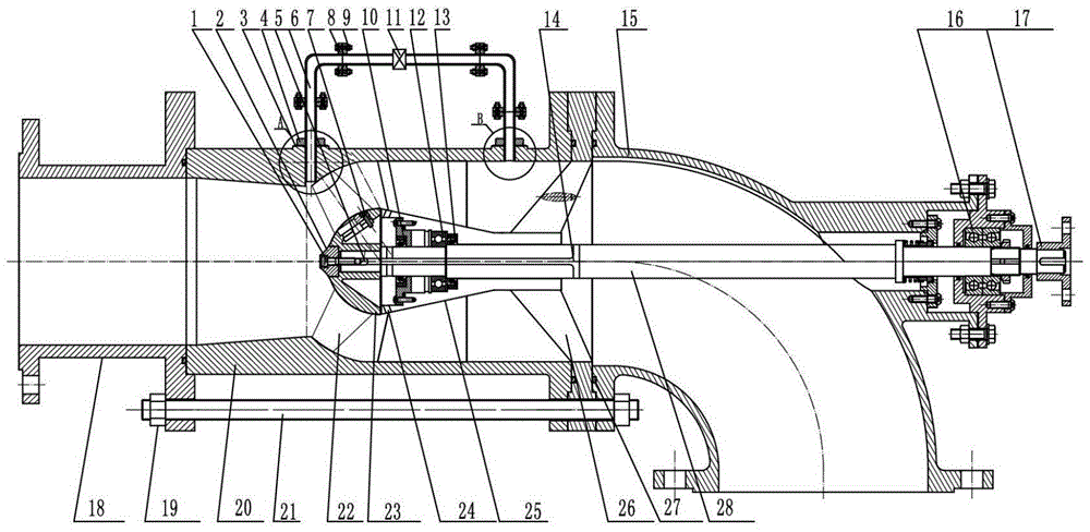 Device for improving internal flow stability of diagonal flow pump