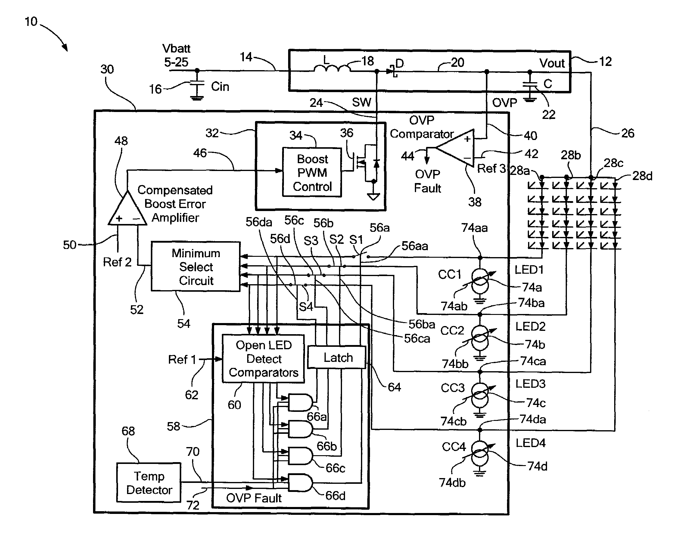 Electronic circuit for driving a diode load