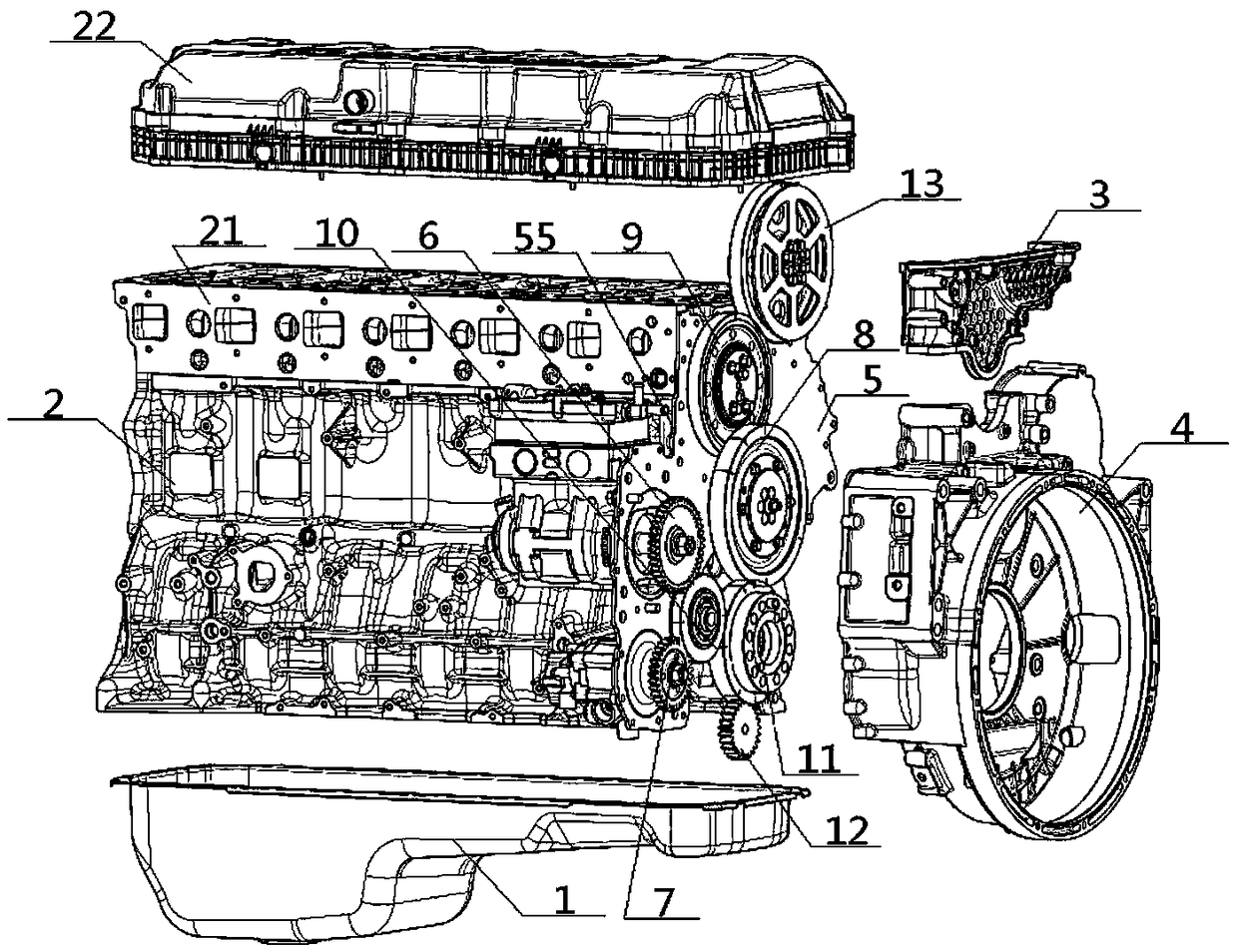 Rear-end gear chamber structure of diesel engine
