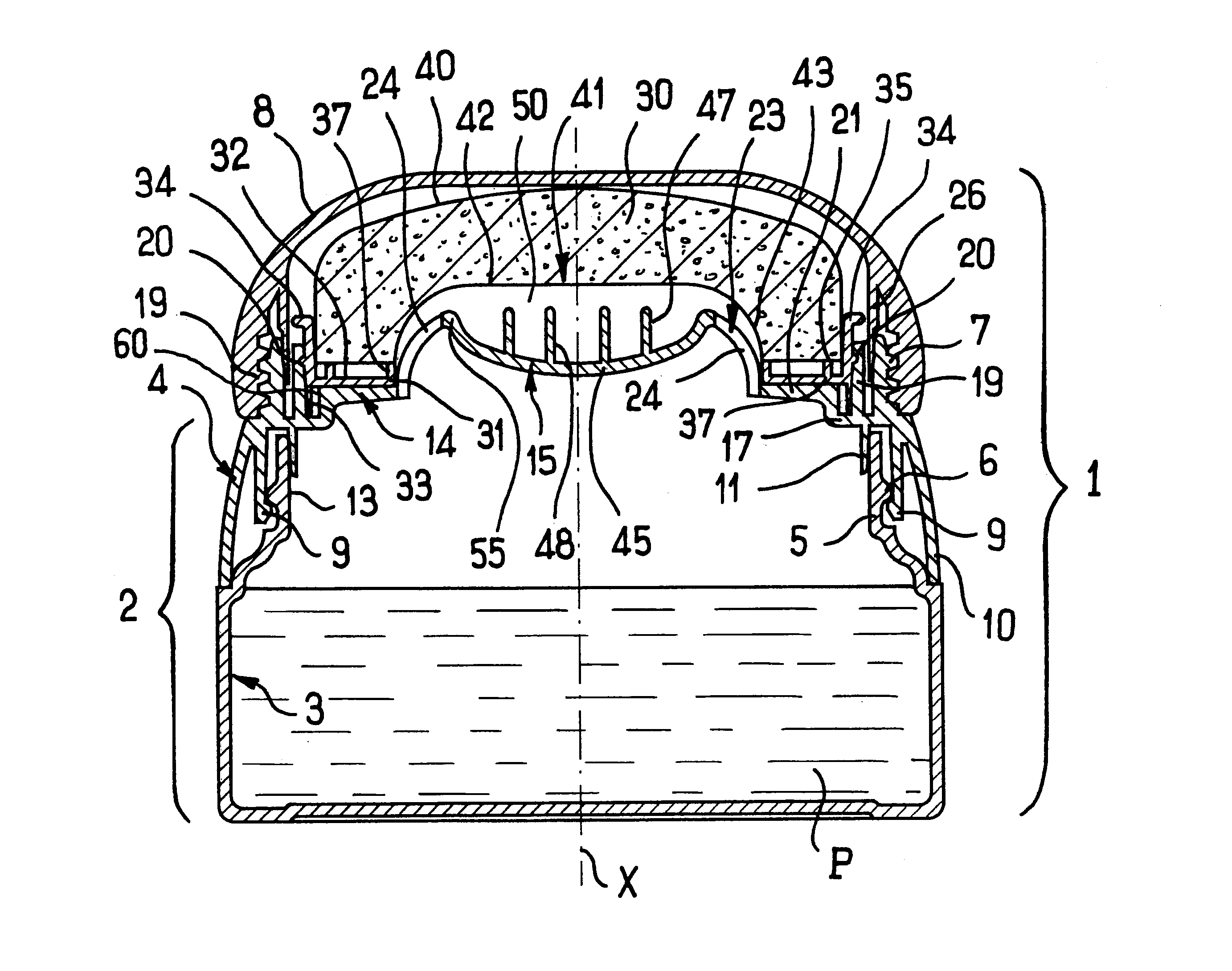 Packaging and applicator device including an element forming an intermediate reservoir