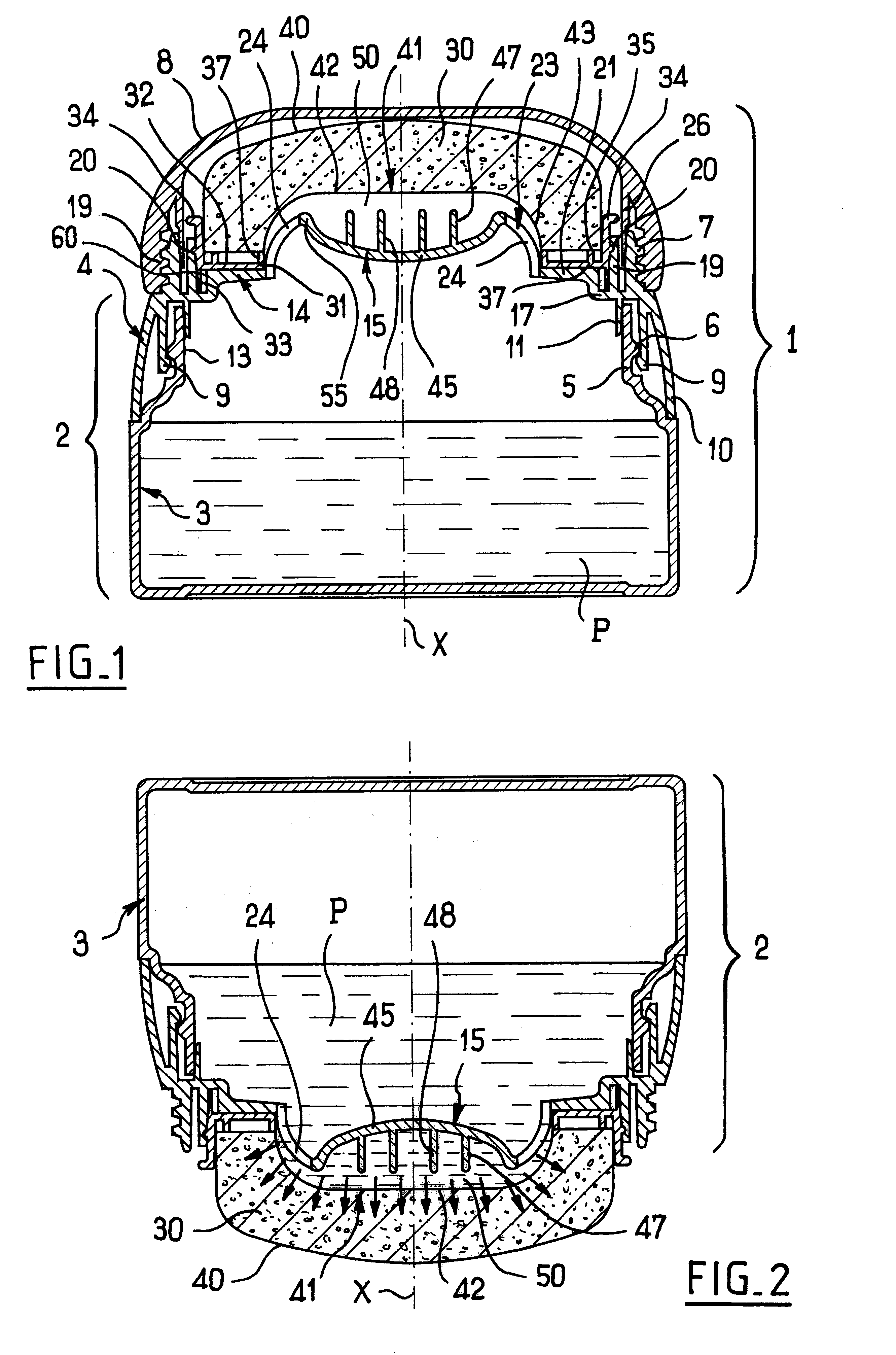 Packaging and applicator device including an element forming an intermediate reservoir