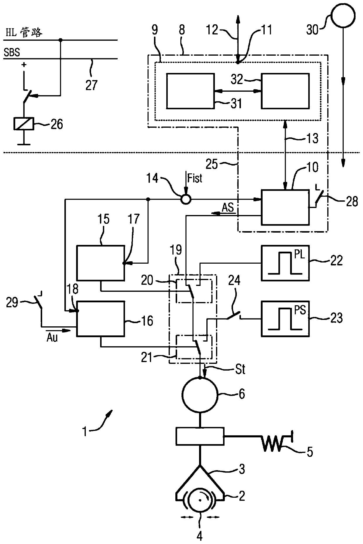 Brake device with brake and method for controlling the brake