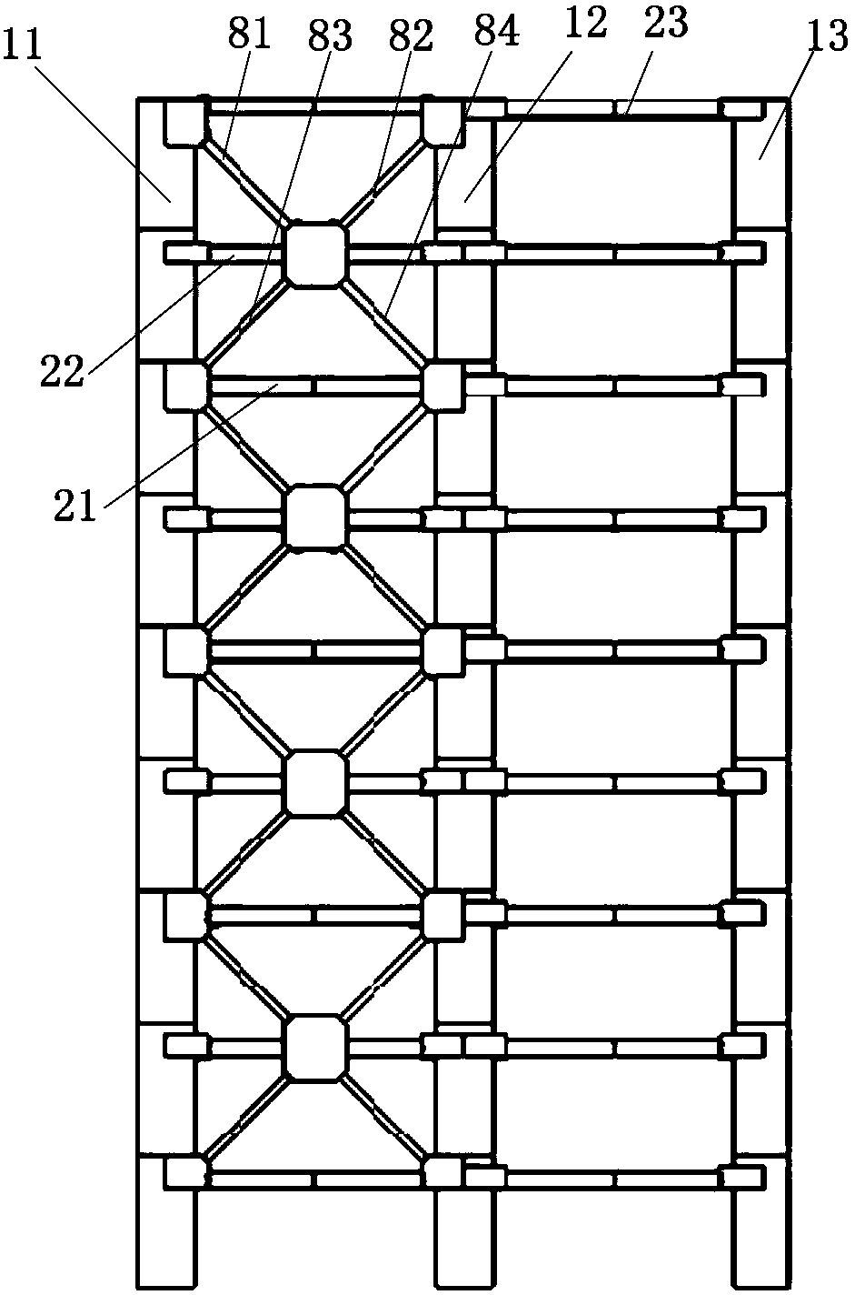 A multi-cavity concrete-filled steel tubular composite column support frame system for support insertion and installation