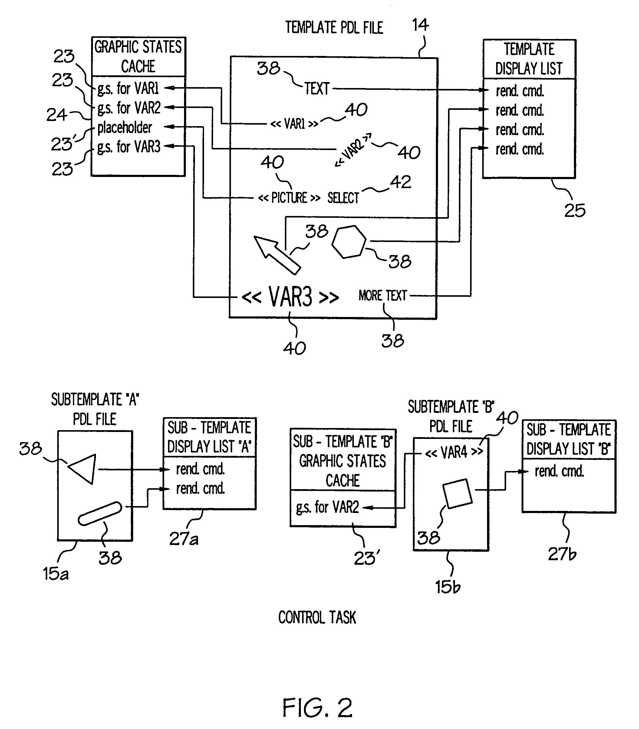 Method and system for merging variable text and images into bitmaps defined by a page description language