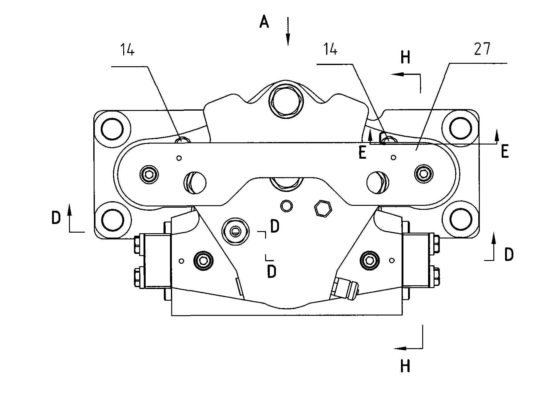 Brake caliper assembly of normally open type wind driven generator main shaft system