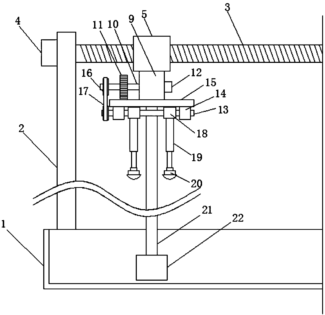 Irrigating device for agricultural planting in sheds