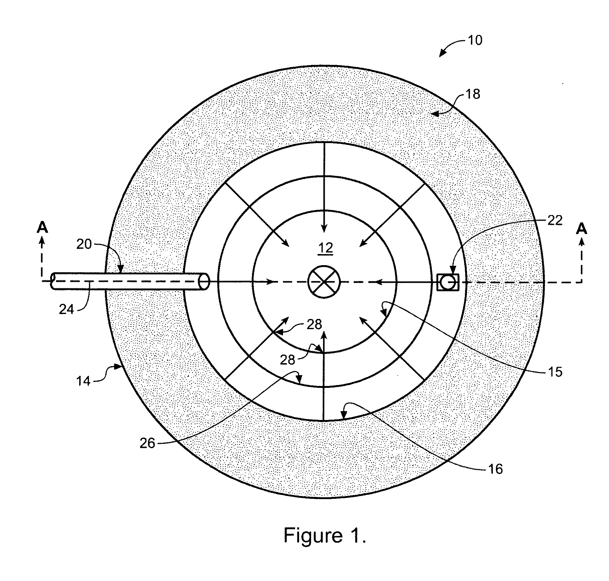 Radially inwardly directed electron beam source and window assembly for electron beam source or other source of electromagnetic radiation