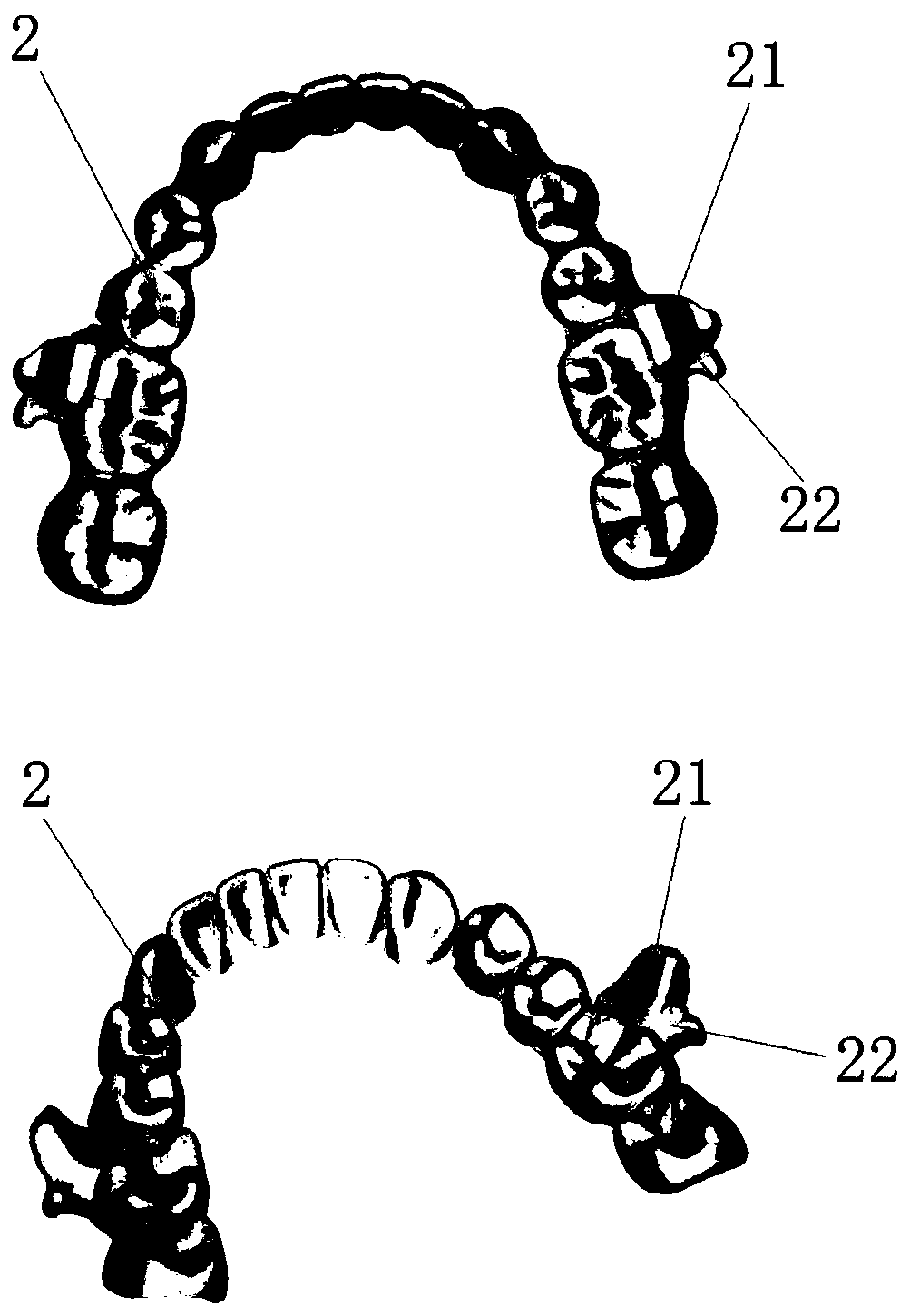 Bracket-free invisible orthodontic device capable of guiding lower jaw to move by traction and manufacture method thereof