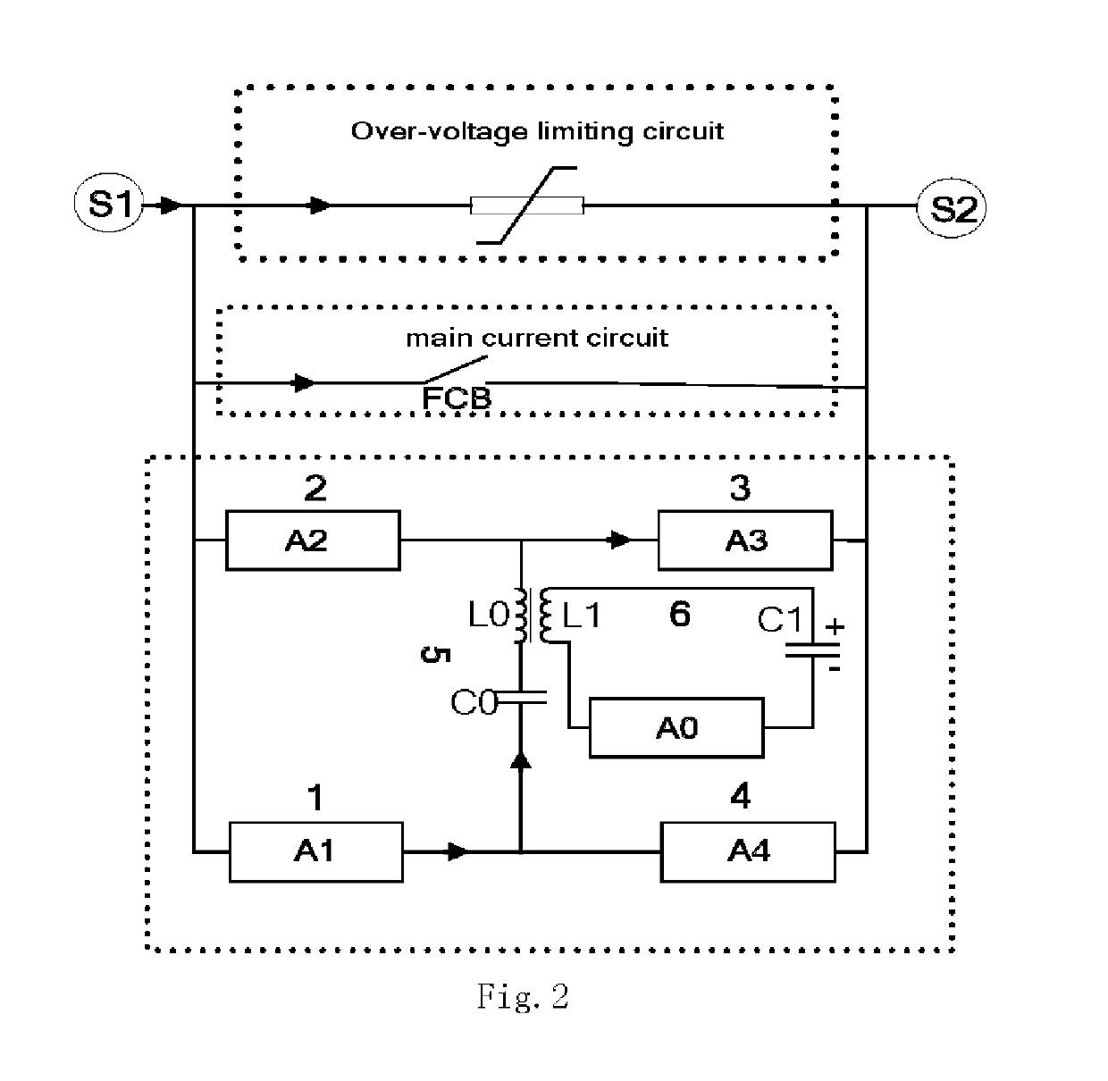 Hybrid circuit breaker having a bridge induction transfer structure