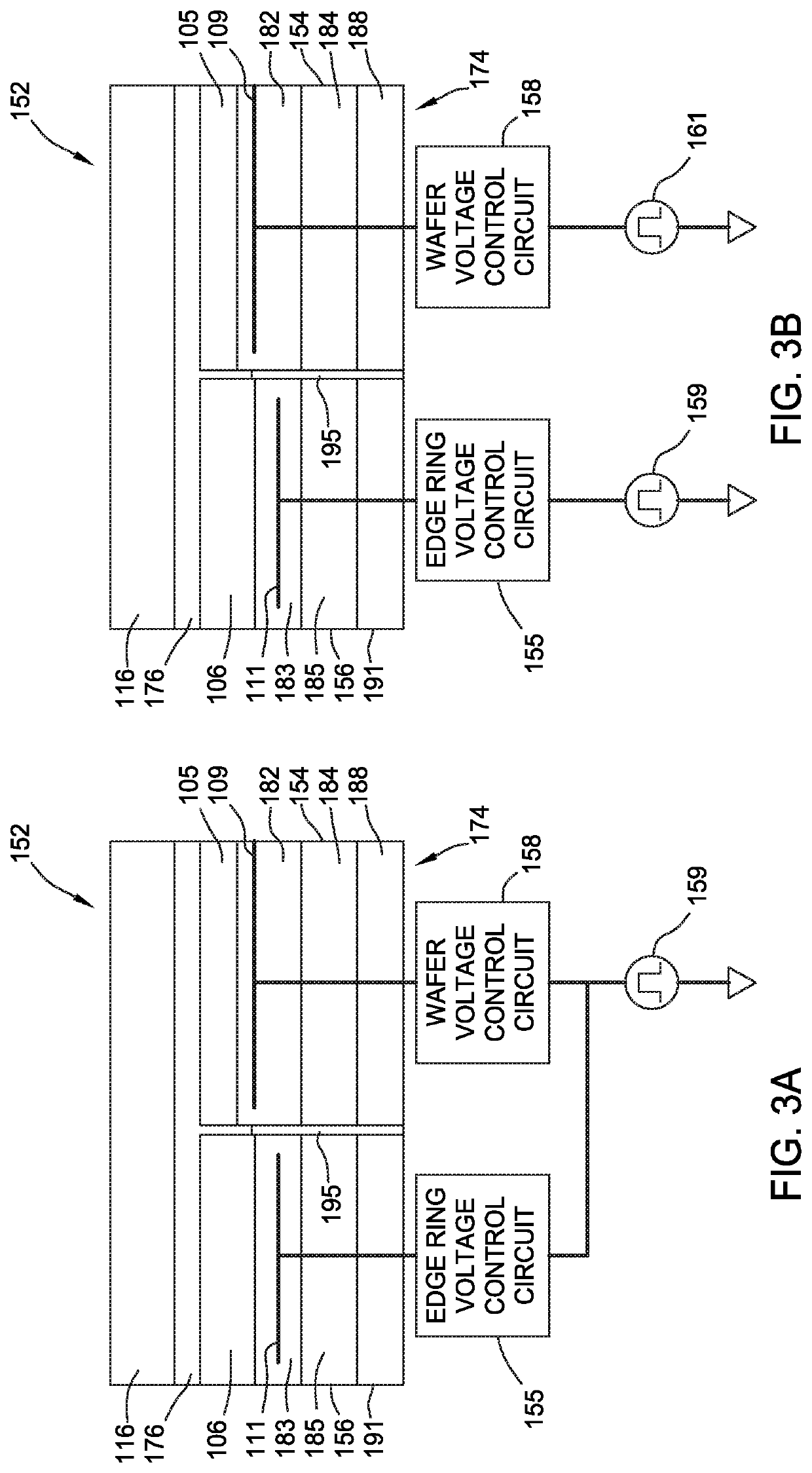 Circuits for edge ring control in shaped DC pulsed plasma process device