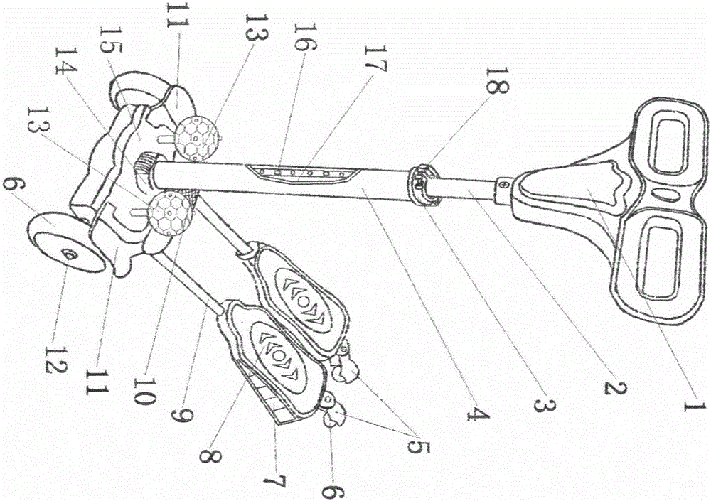 Handlebar body and double-colored-ball frog kick scooter