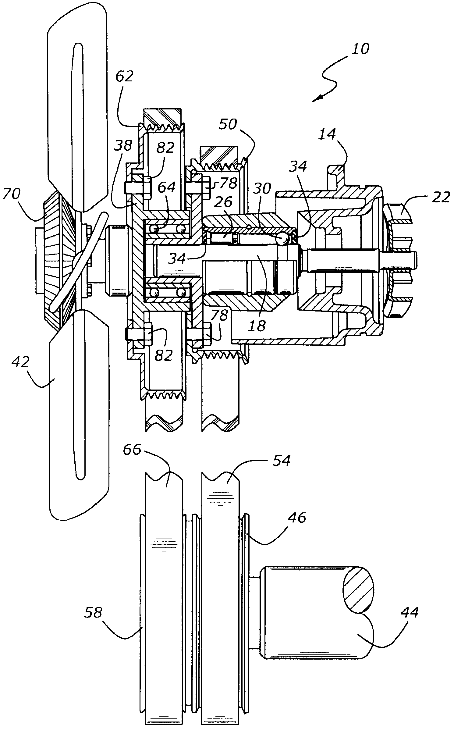 Dual drive radiator fan and coolant pump system for internal combustion engine