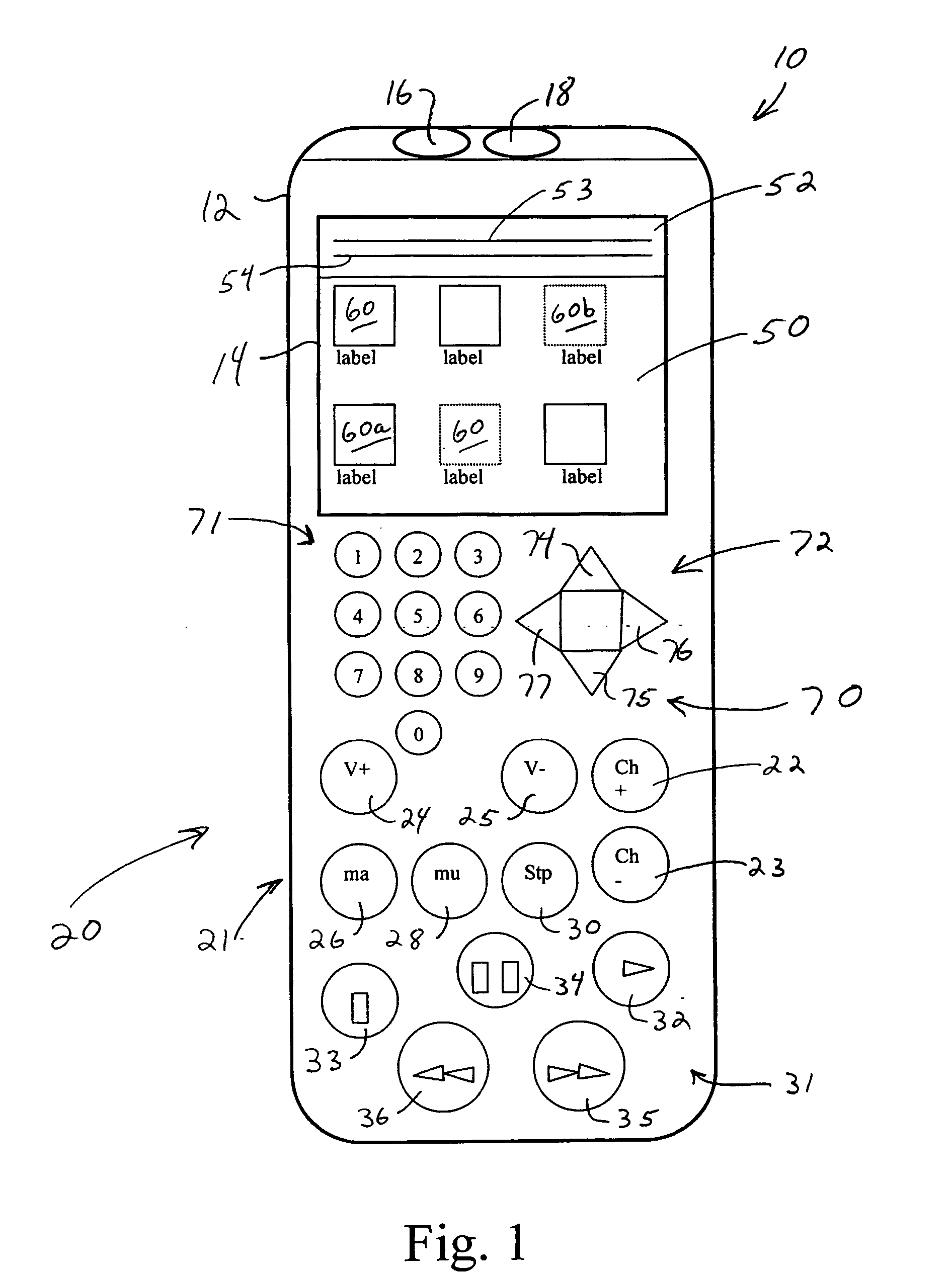 Remote control with programmable button labeling and labeling display upon button actuation