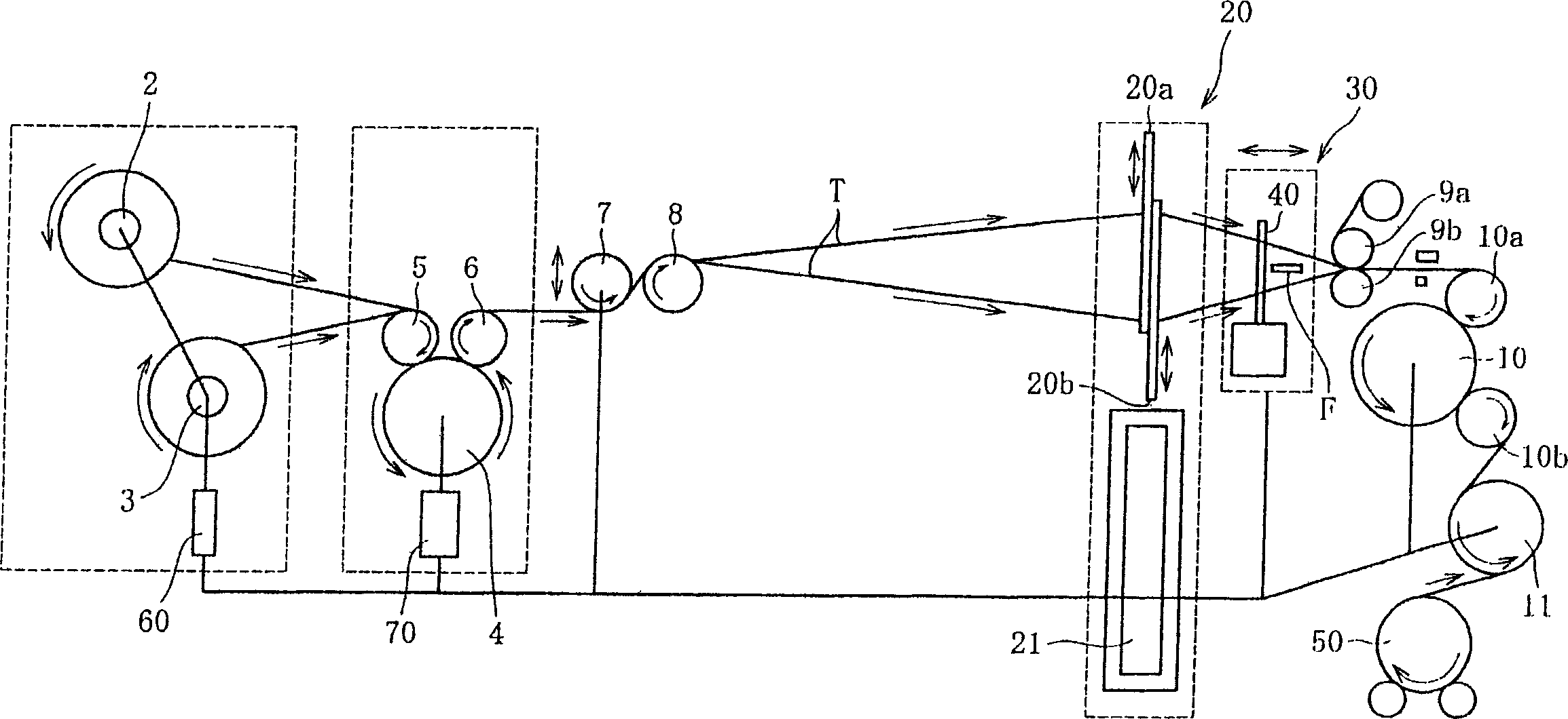 Device and method for weaving band shaped fibre beam fabrics