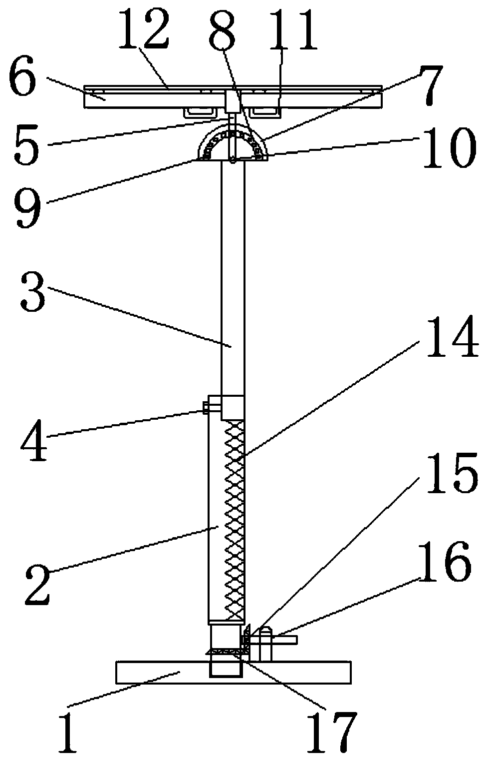 Solar cell panel support convenient for adjusting focusing angle