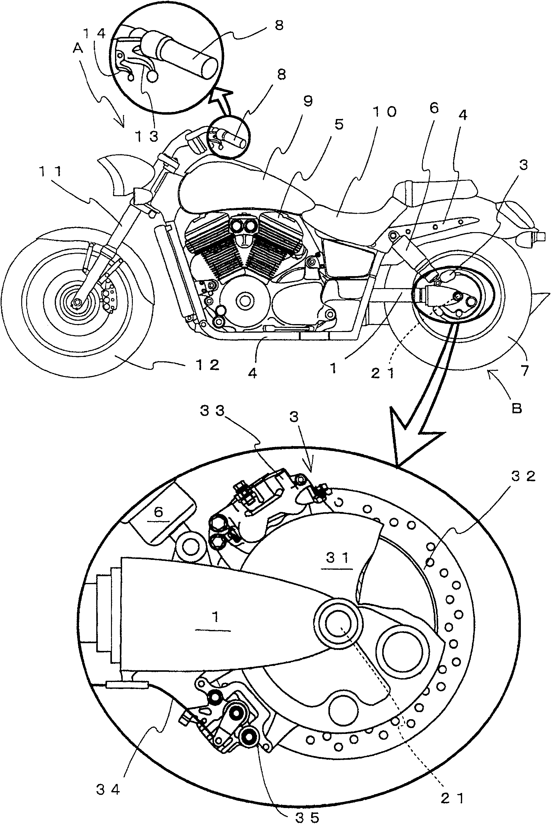 Brake device for motorcycle