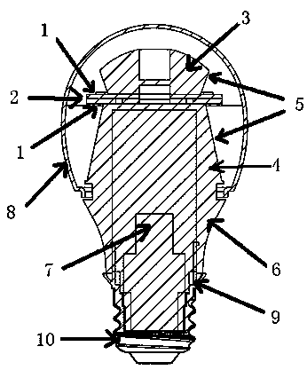 High-power and large-angle light distribution LED (Light Emitting Diode) bulb