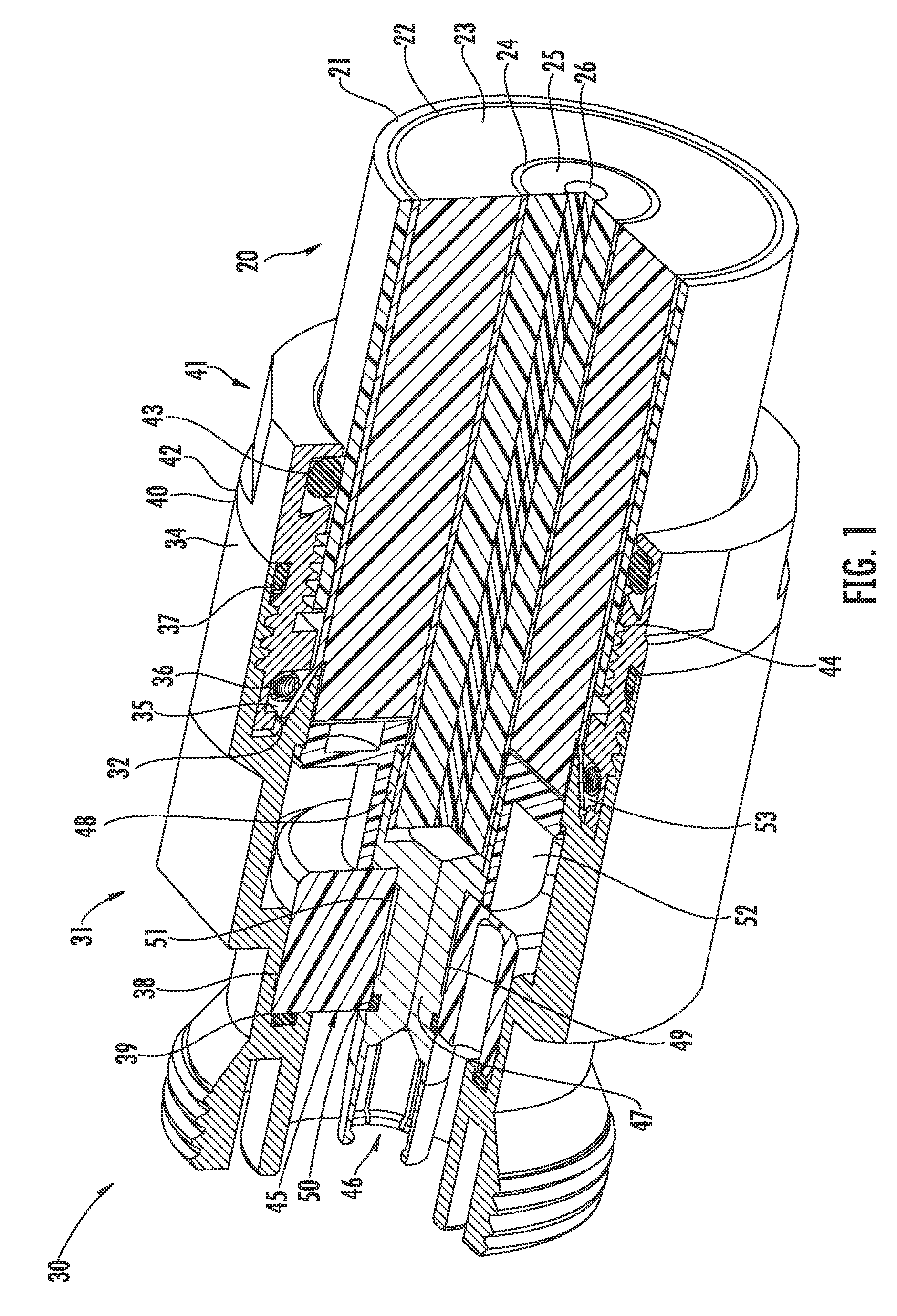 Connector for coaxial cable having rotational joint between insulator member and connector housing and associated methods