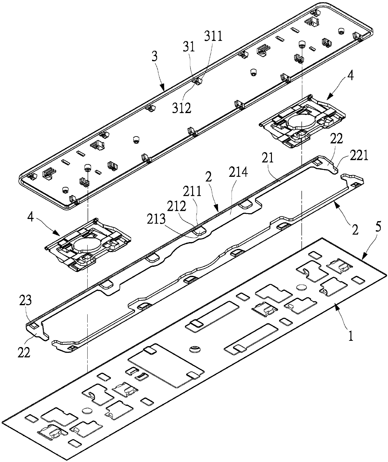 Key device and balance bar structure therefor