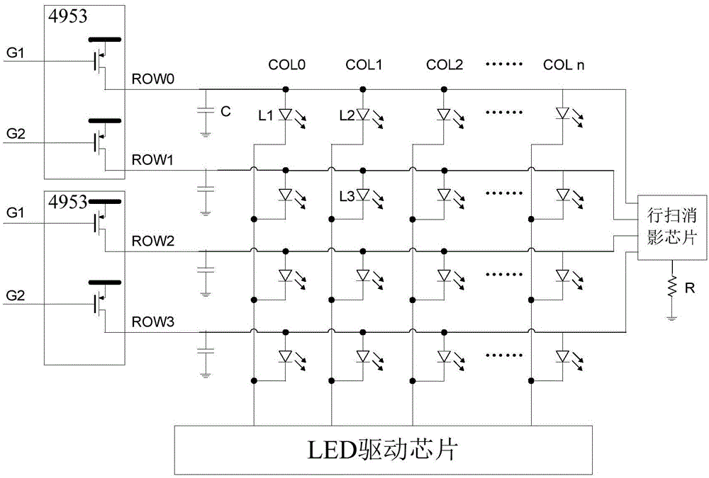 Anti-streaking row-scanning control chip and anti-streaking LED display circuit