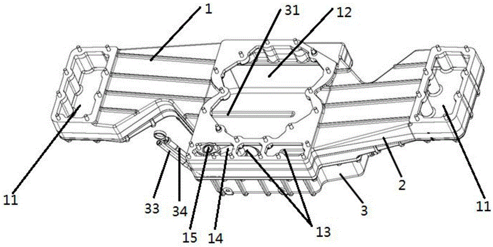Oil pan assembly for two-stroke horizontally-opposed-piston and opposed-cylinder engine