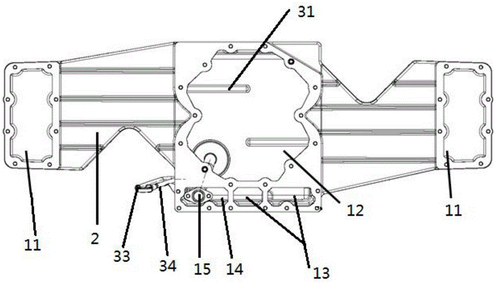 Oil pan assembly for two-stroke horizontally-opposed-piston and opposed-cylinder engine