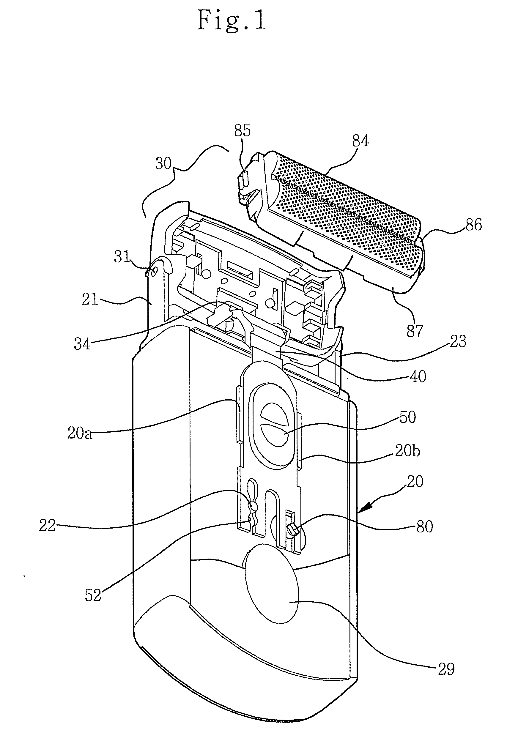 Head tilting device of electric shaver