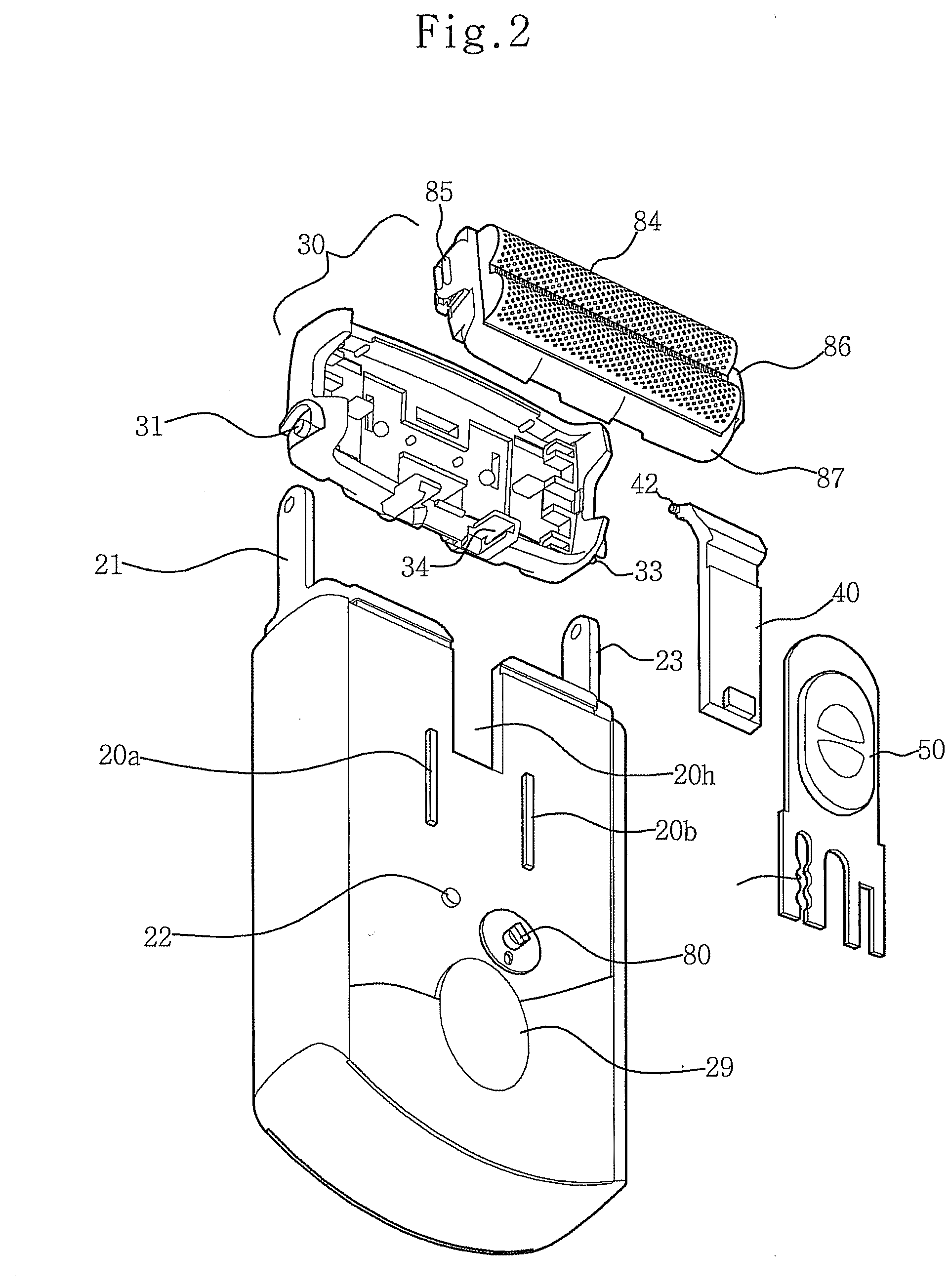 Head tilting device of electric shaver