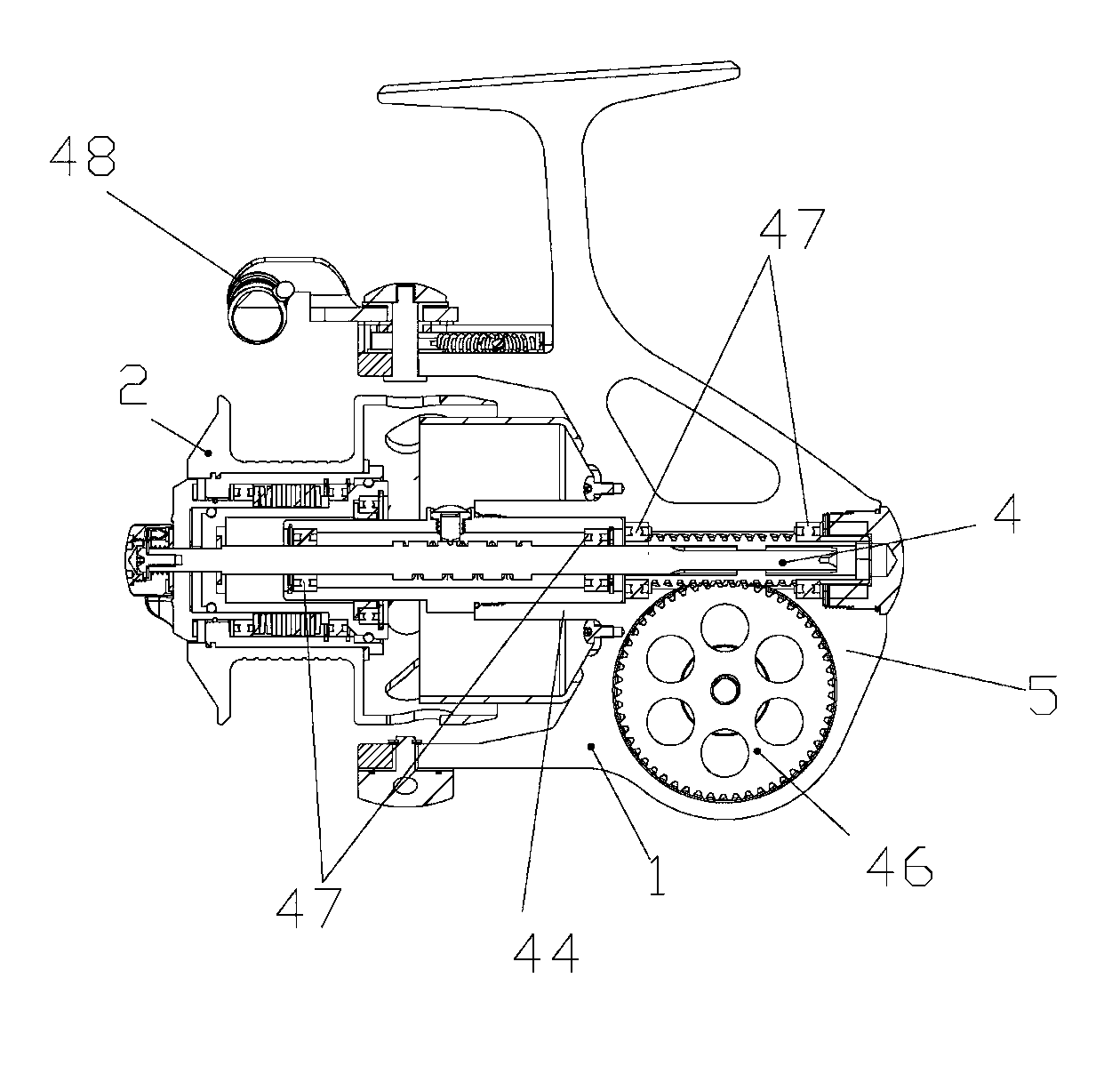 Line winding-up mechanism of spinning type fishing line reel